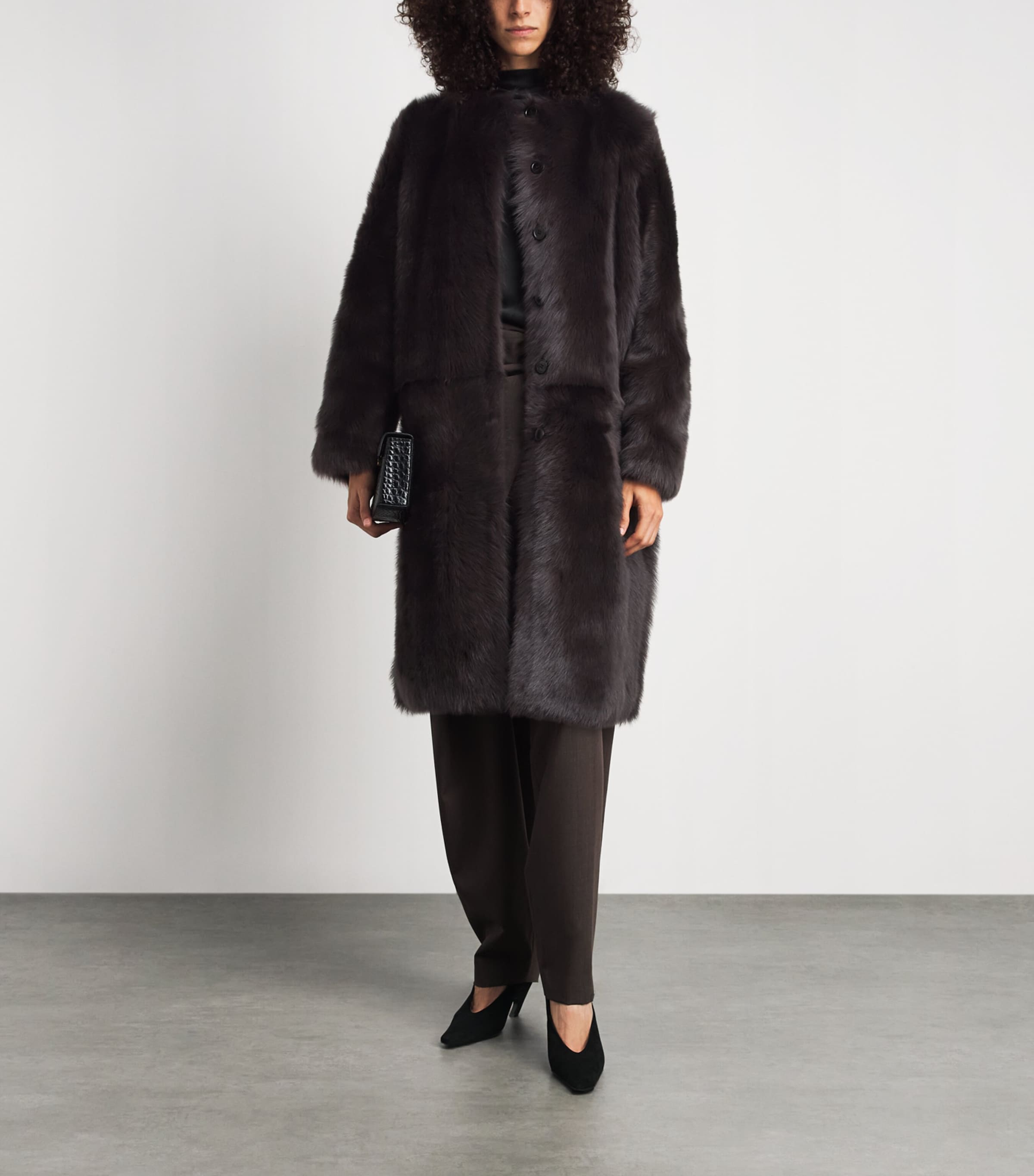 Almada Label Womens Shearling Gemma Coat Chocolate Image 2