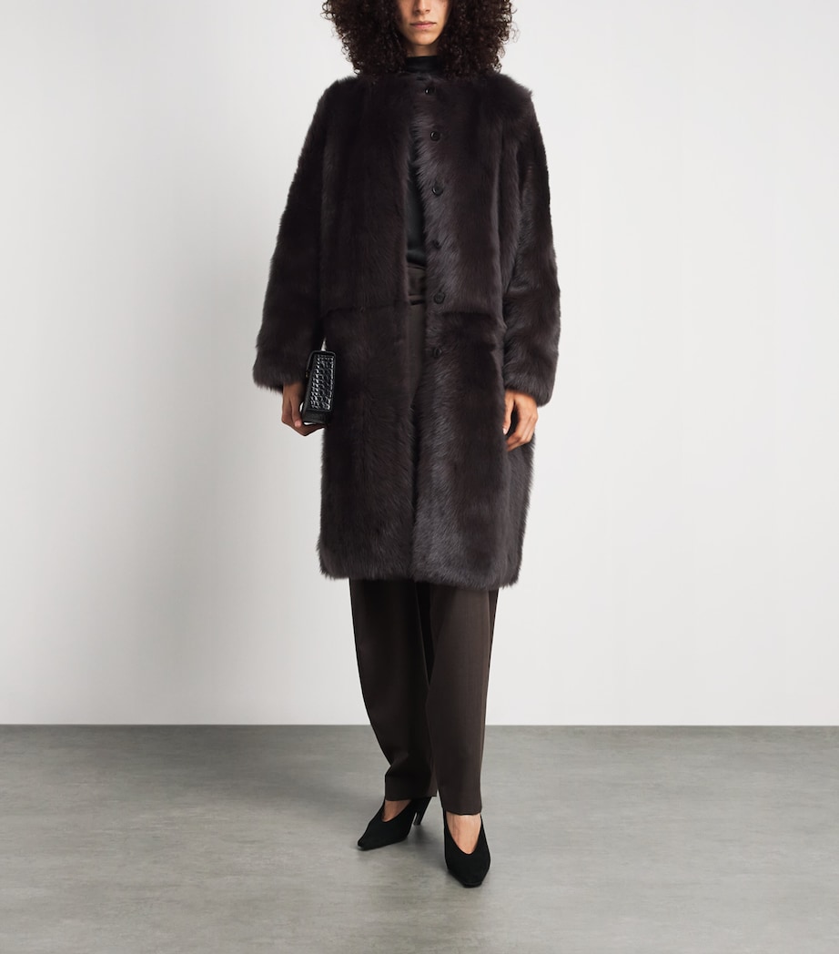 Almada Label Womens Shearling Gemma Coat Chocolate Image 2