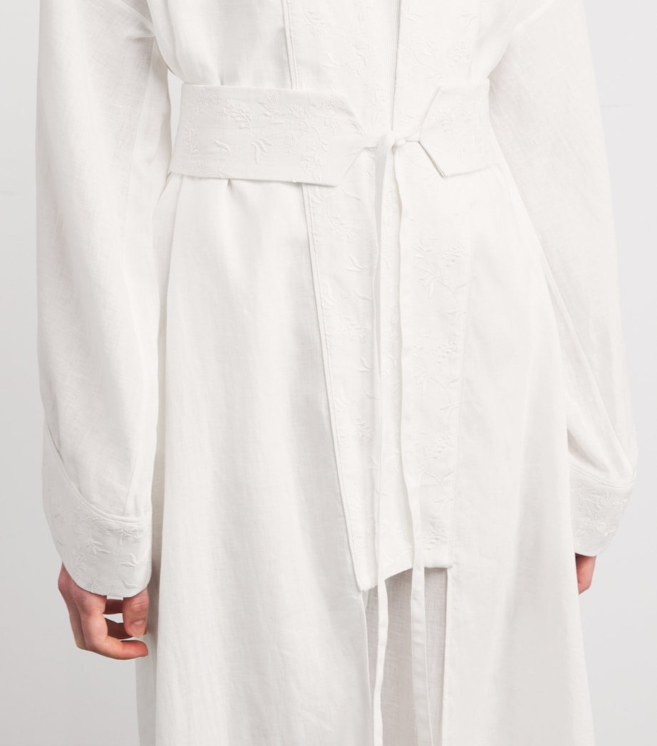 Eleventy Womens x Harrods Linen Embroidered Kimono Bianco Image 6
