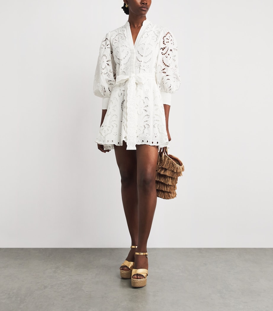 Alice+Olivia Womens Embroidered Lucy Mini Shirt Dress Eng Rose Off White Image 2