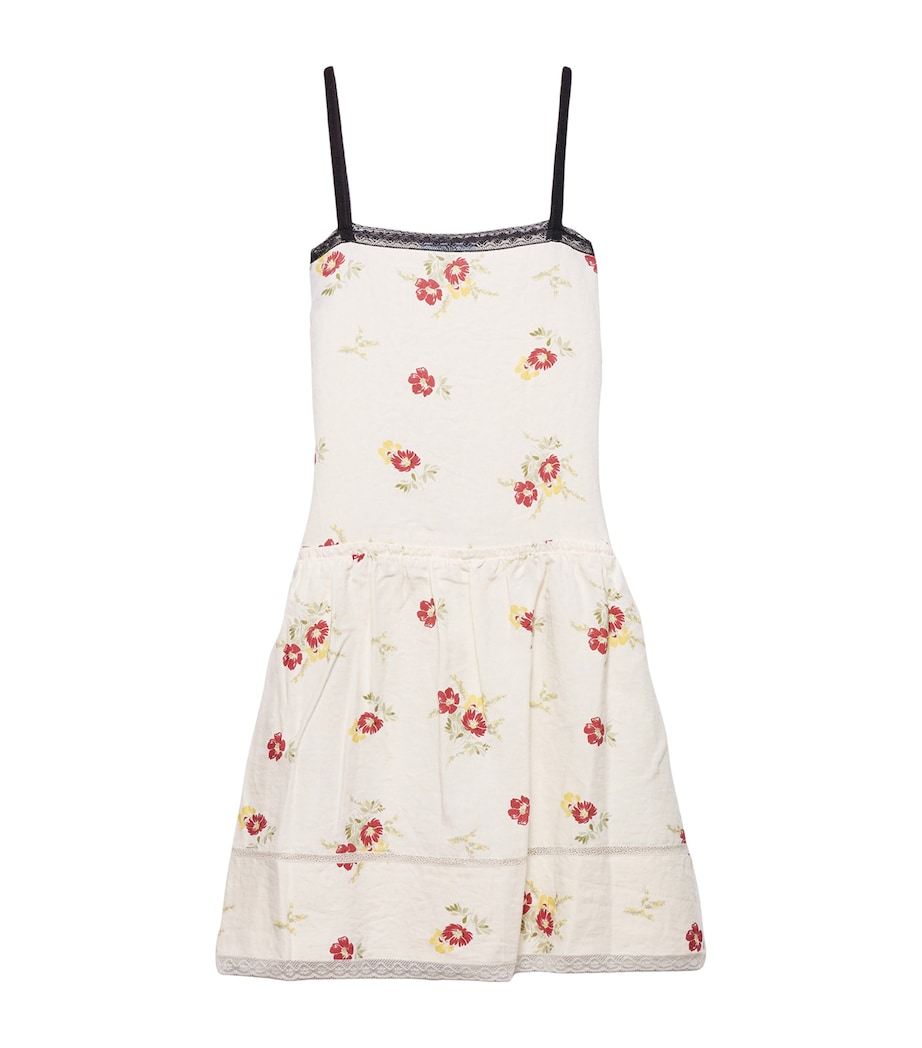 Prada Womens Linen Floral Mini Dress Red Image 1