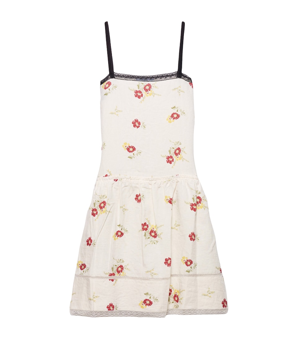 Prada Linen Floral Mini Dress Red