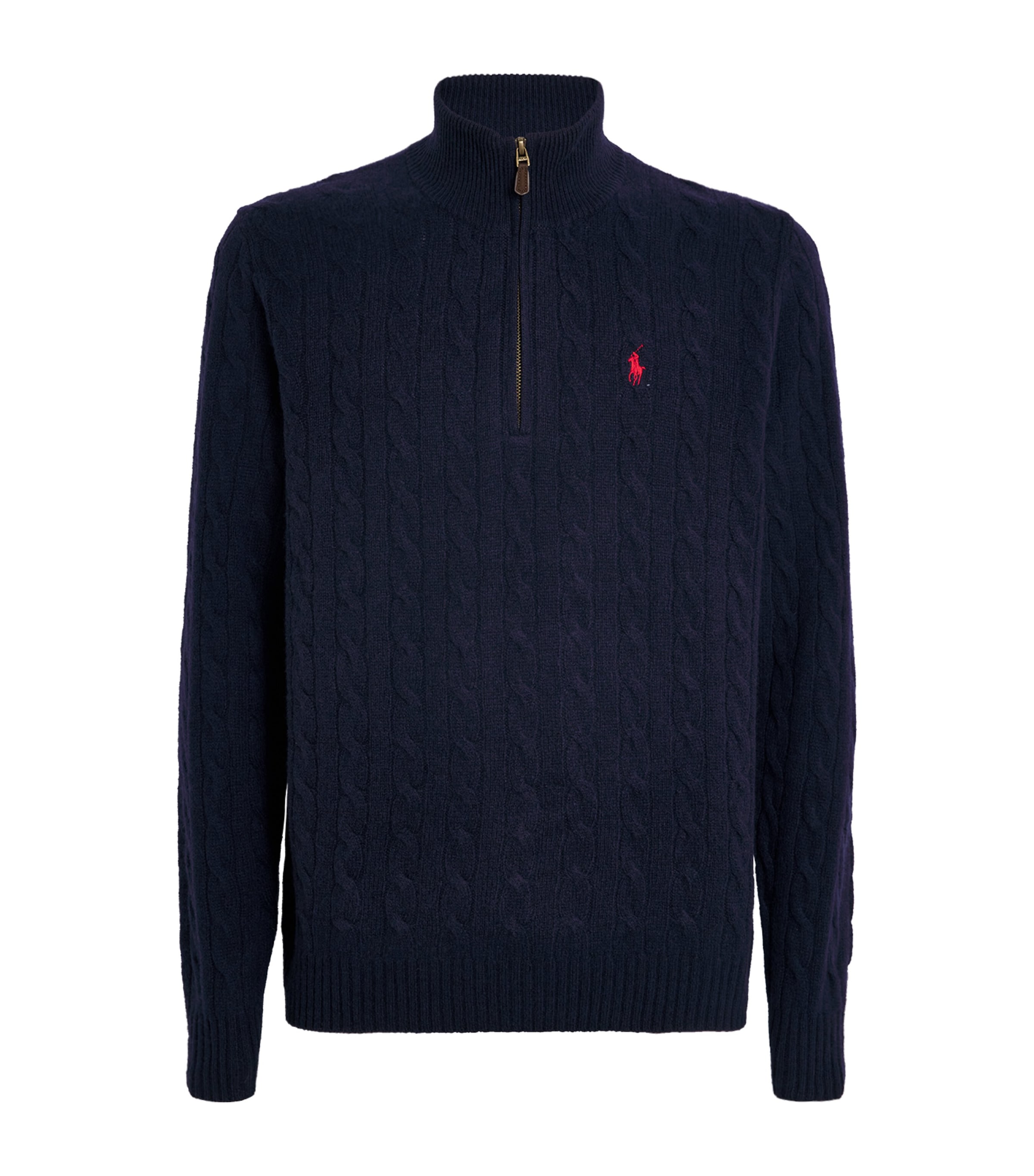 Polo Ralph Lauren Blue Cable-knit Sweater With Zip And Pony Embroidery In Wool And Cashmere Man In Blue
