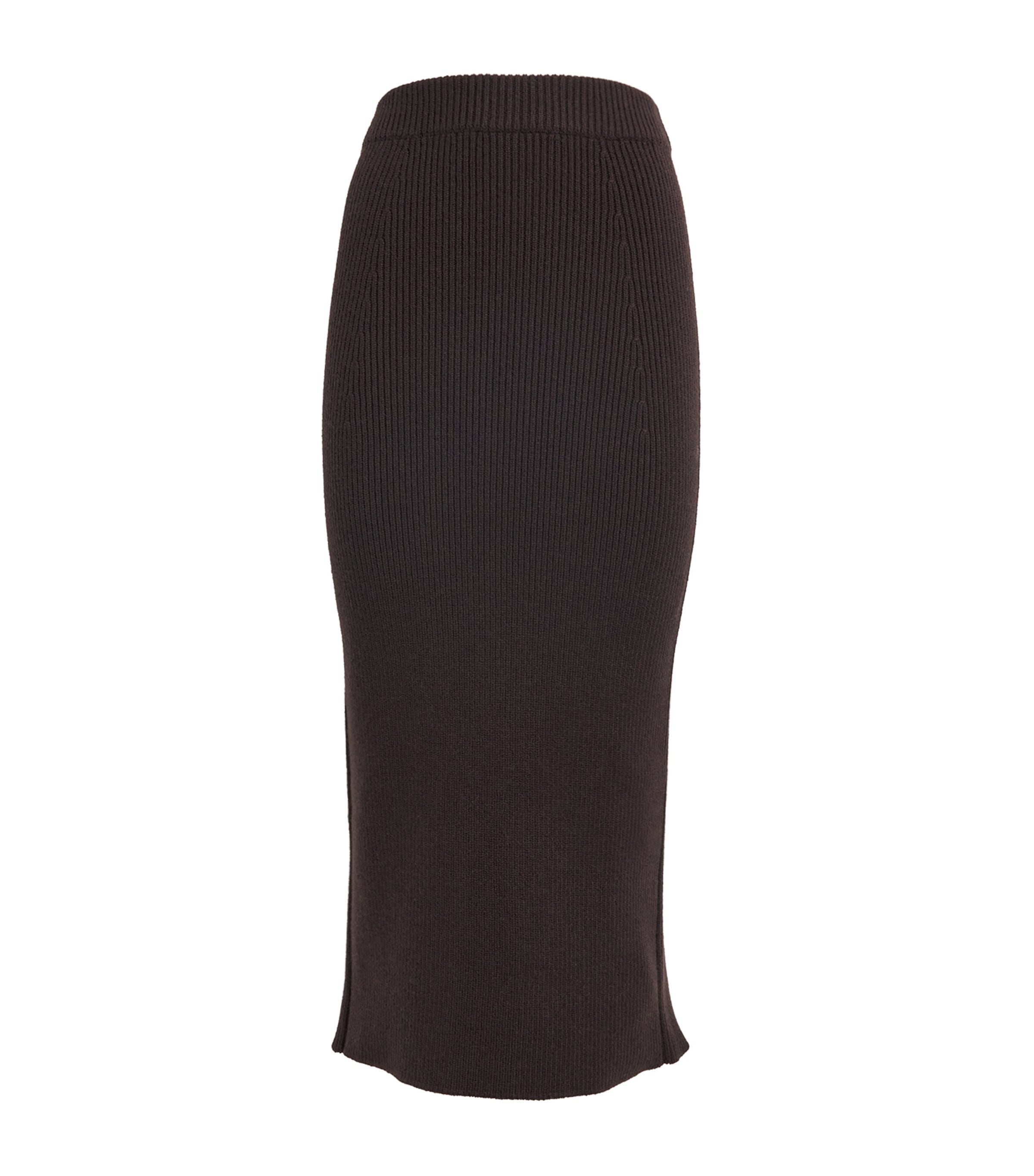 Johnstons Of Elgin Cashmere-blend Ribbed Midi Skirt In Brown