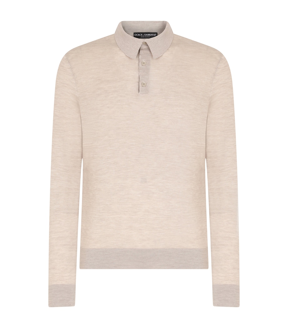 Dolce&Gabbana Mens Cashmere Polo-Style Sweater Beige Image 1