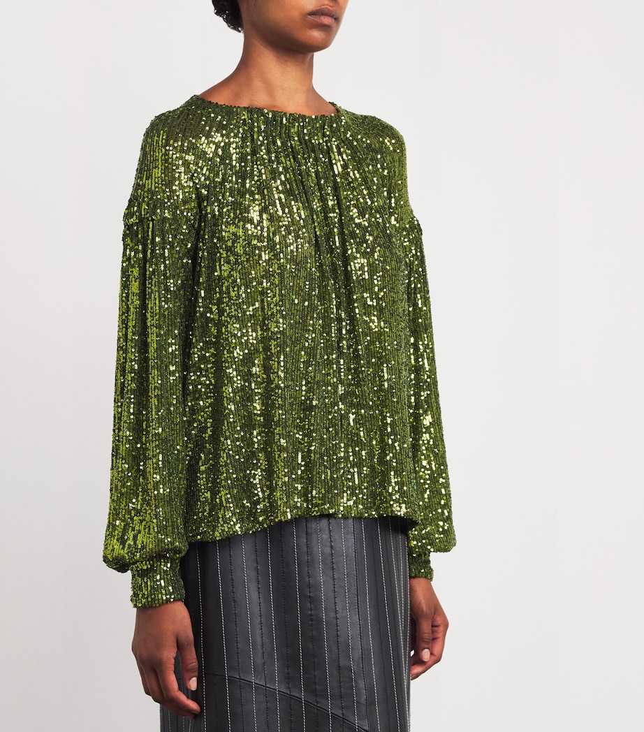 Draped Sequin Top P055 BEETLE GREEN Image 3