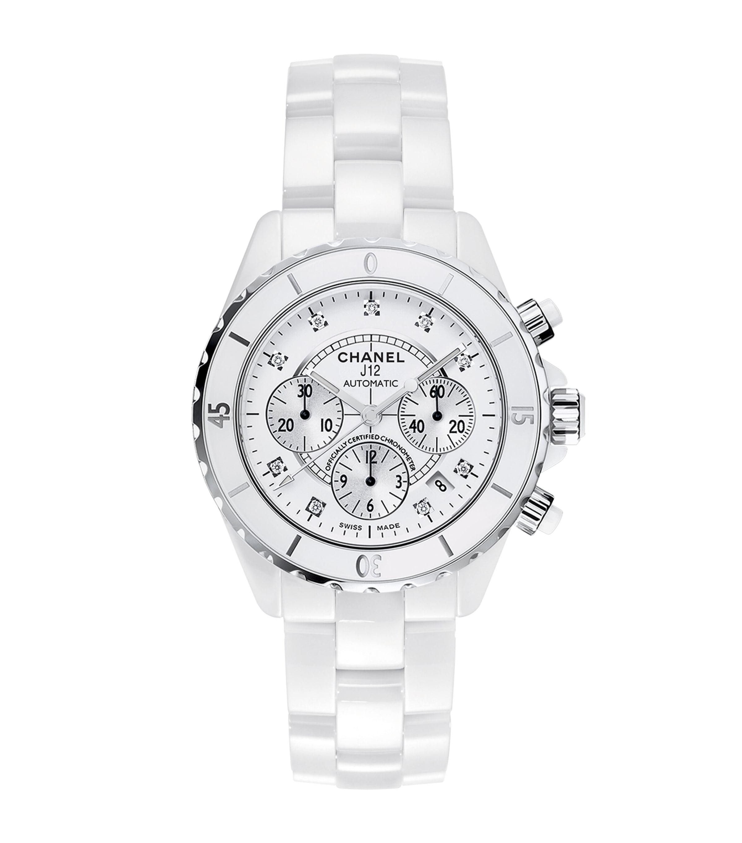 Ceramic, Steel and Diamond J12 Chronograph Watch 41mm WHITE Image 1