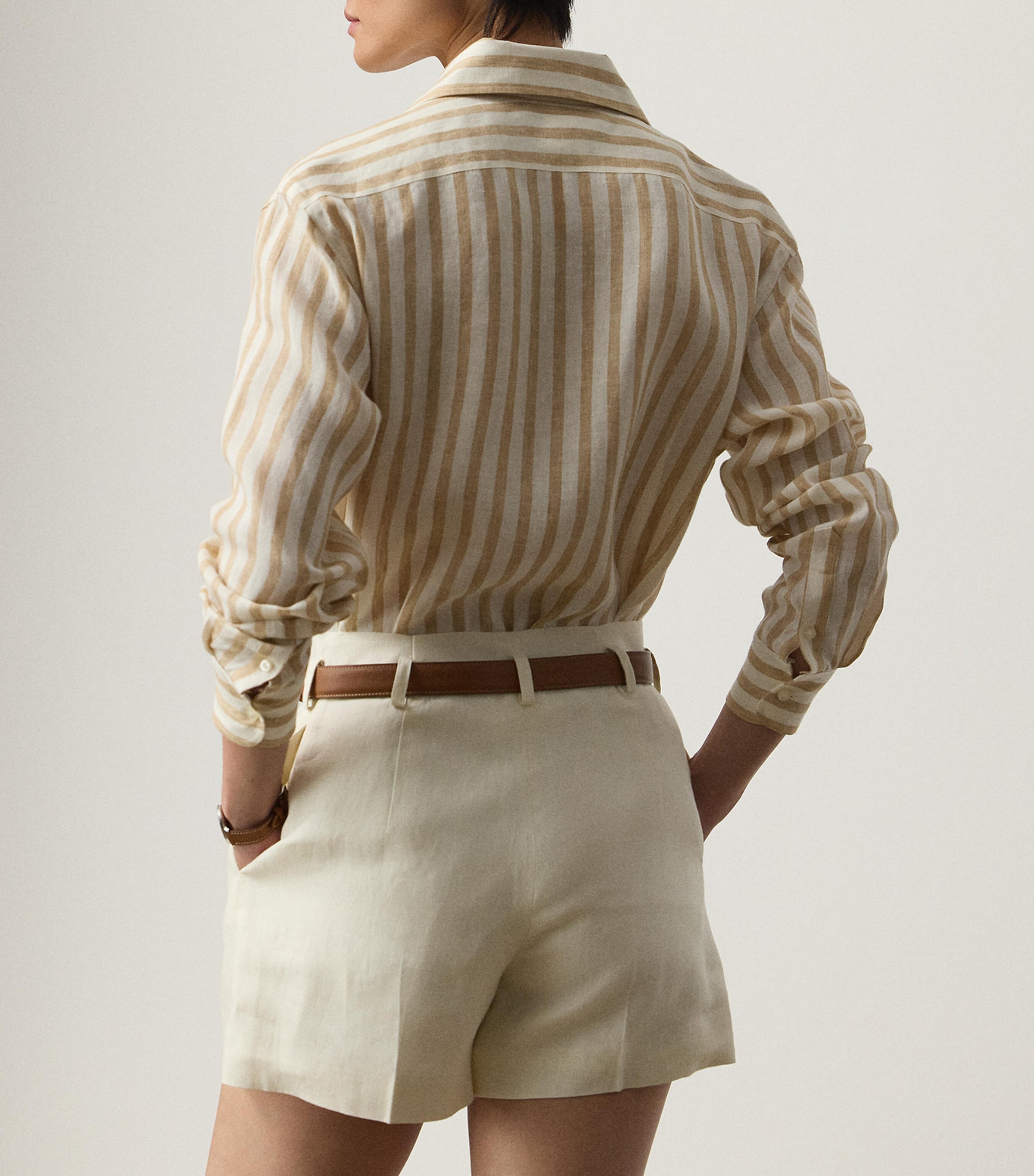 Linen Stripe Shirt CREAM/TAN Image 3