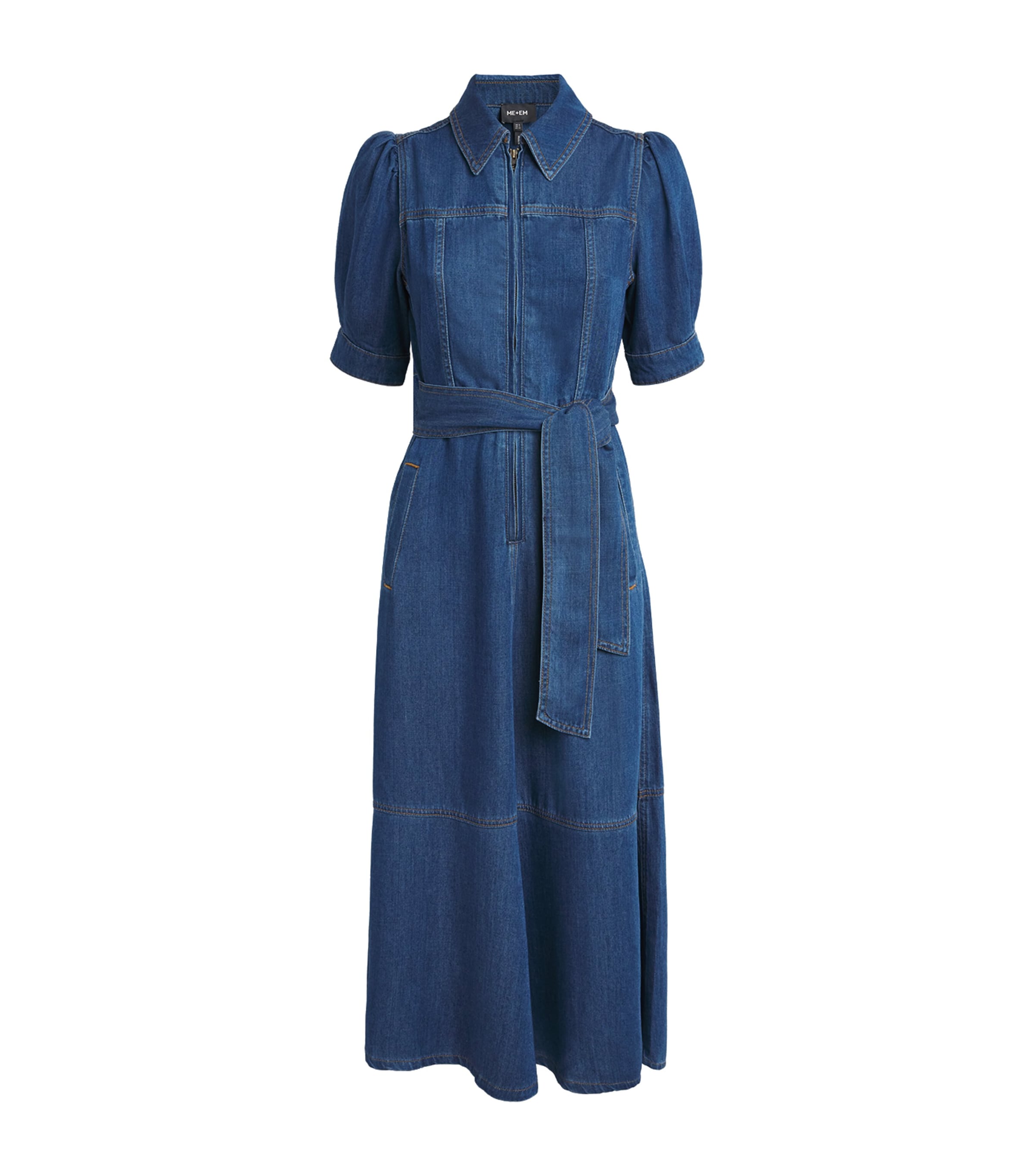 ME+EM Womens Denim Flared Midi Dress Mid Blue Wash Image 1