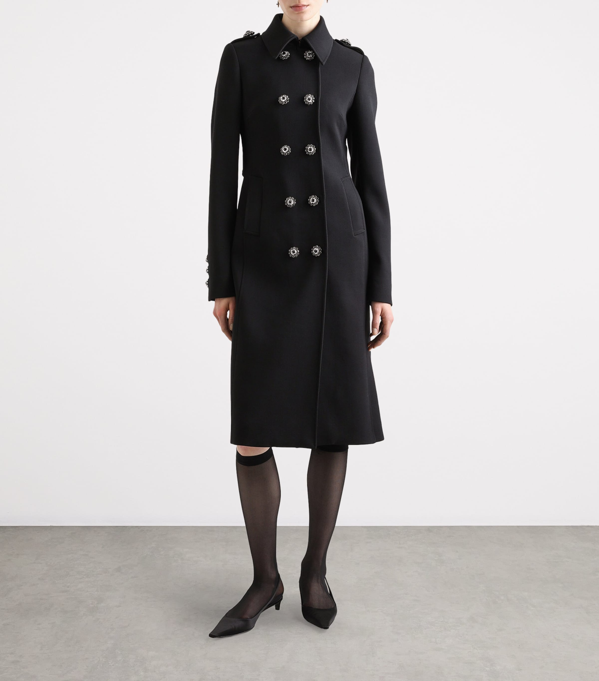 Virgin Wool Double-Breasted Overcoat N0000-BLACK Image 2