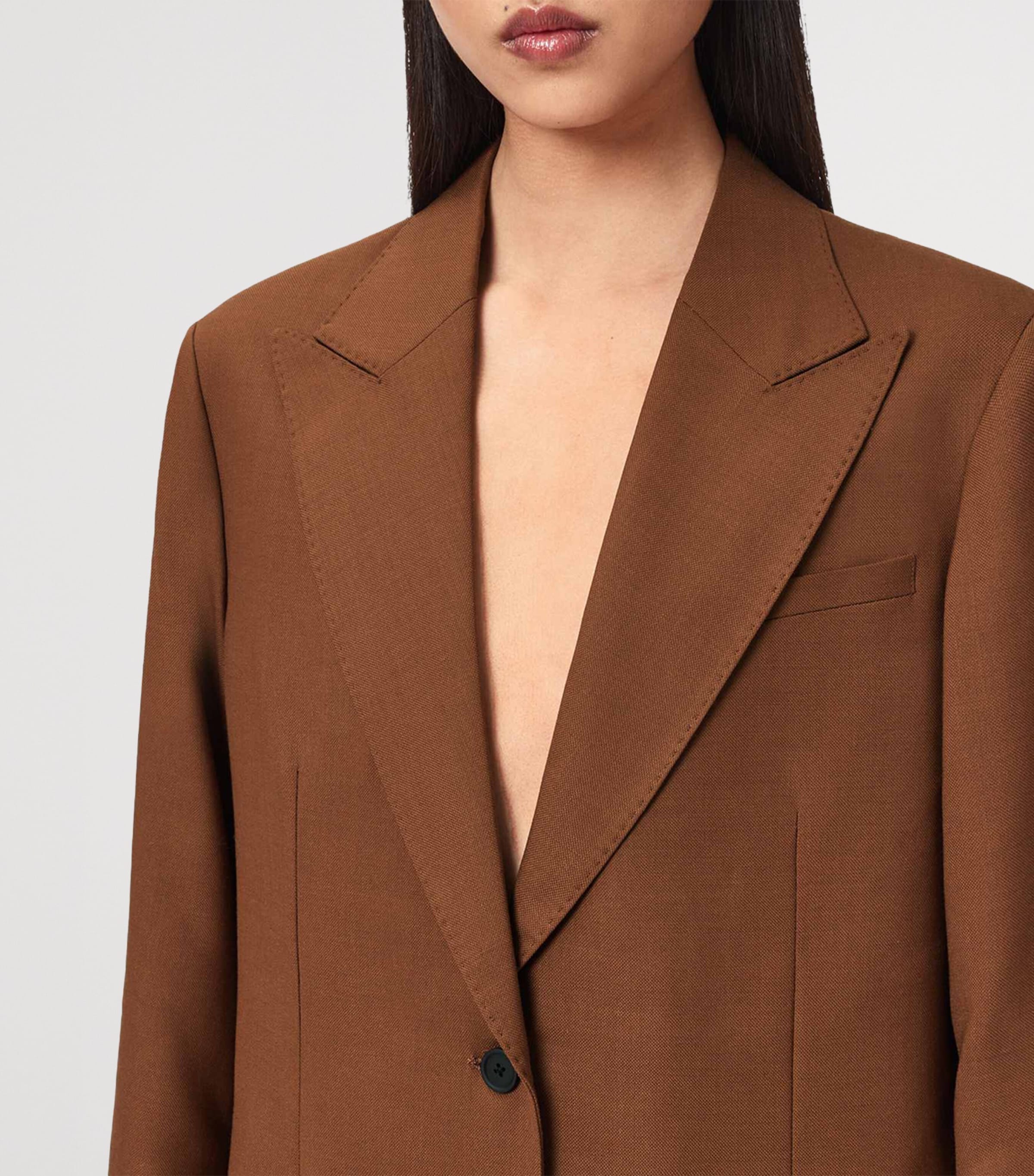 AllSaints Womens Wool-Blend Beck Blazer Cognac Brown Image 5