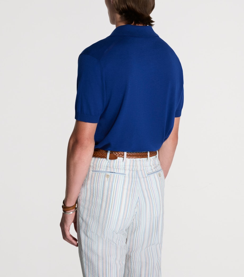 Dunhill Mens Cotton-Mulberry Silk Polo Shirt Blue Image 3