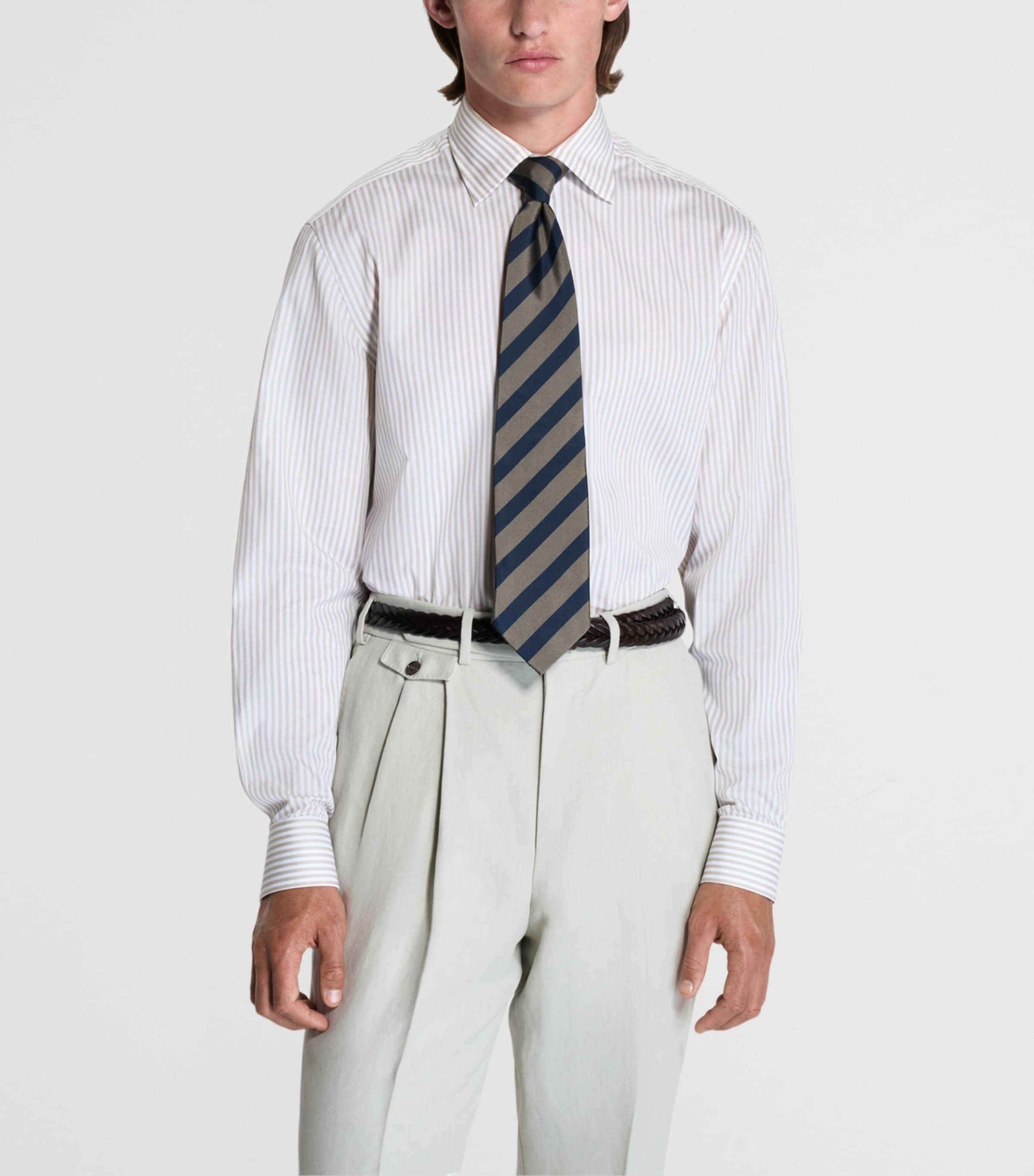 Dunhill Mens Cotton Stripe Shirt  Camel Image 4