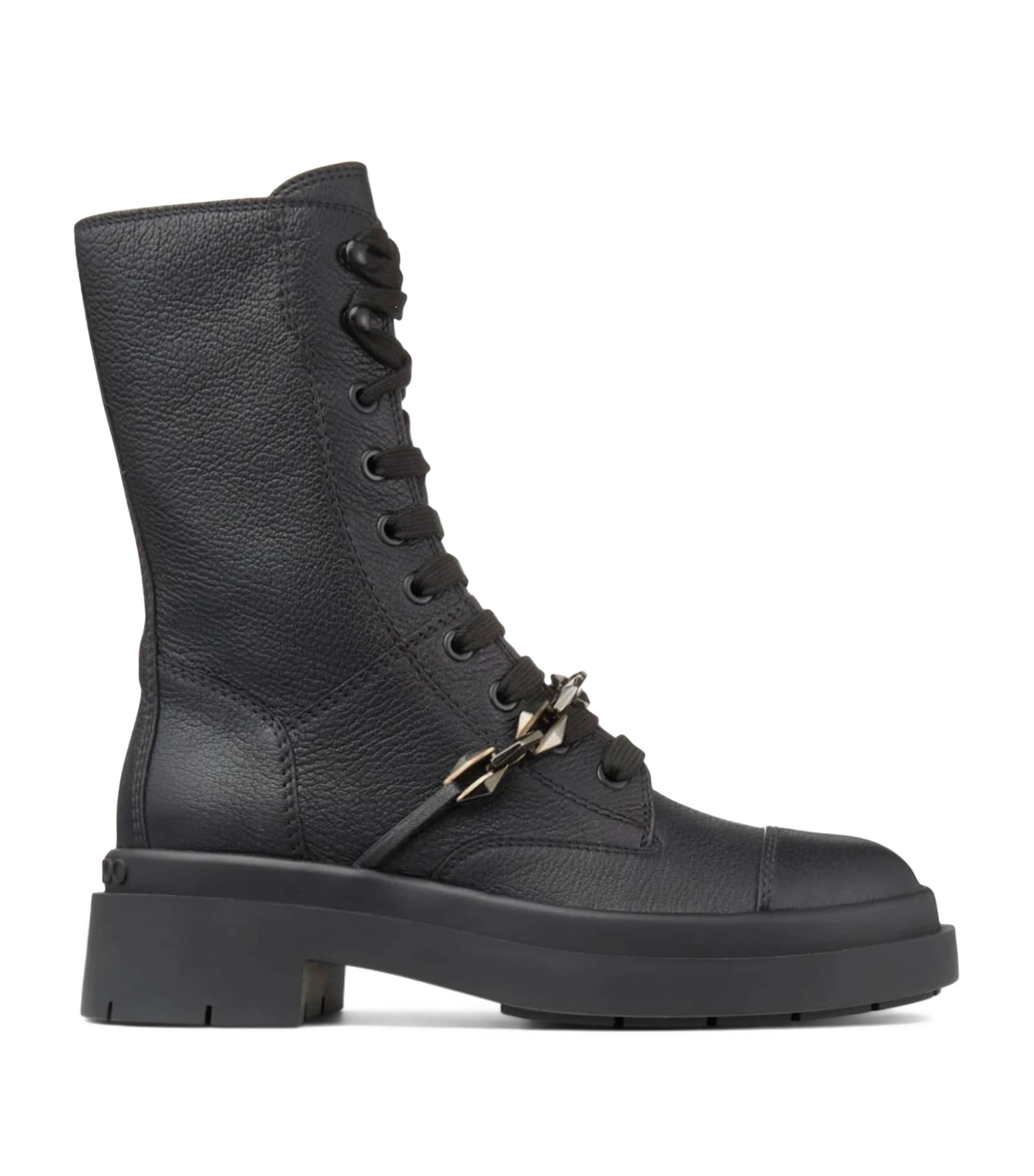 Jimmy Choo Chunky Sole Chain Detail Round Toe Boots In Black