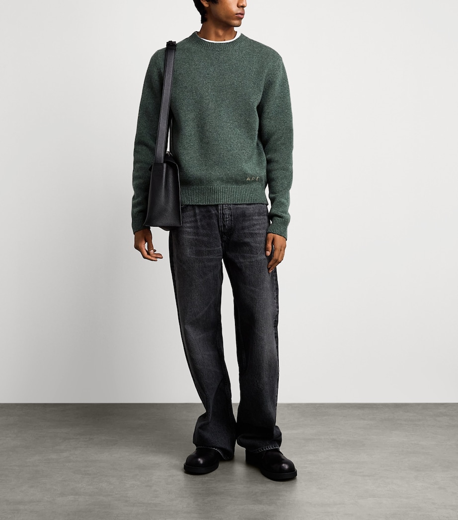A.P.C. Mens Wool Logo Edmond Sweater Pka Heathered Green Image 2