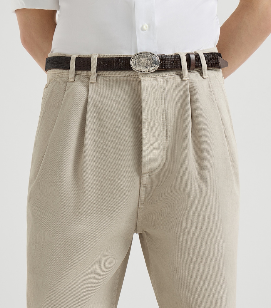 Brunello Cucinelli Mens Cotton Denim Pleated Trousers Image 6