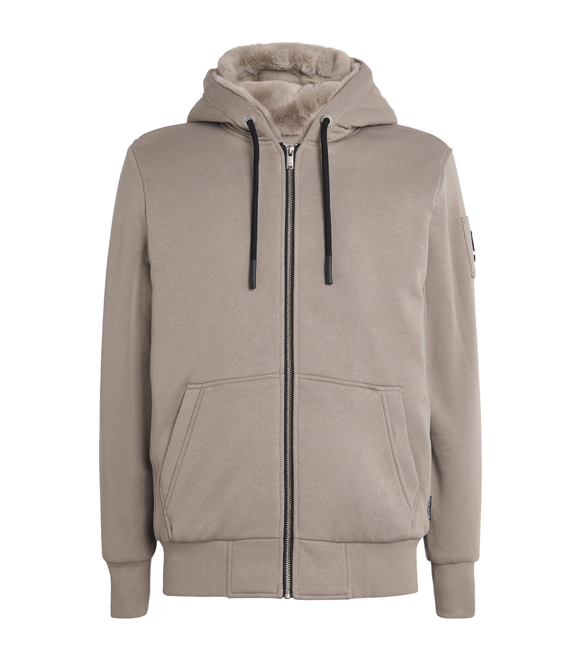 Shop Moose Knuckles Faux Fur-trim Zip-up Hoodie In Beige