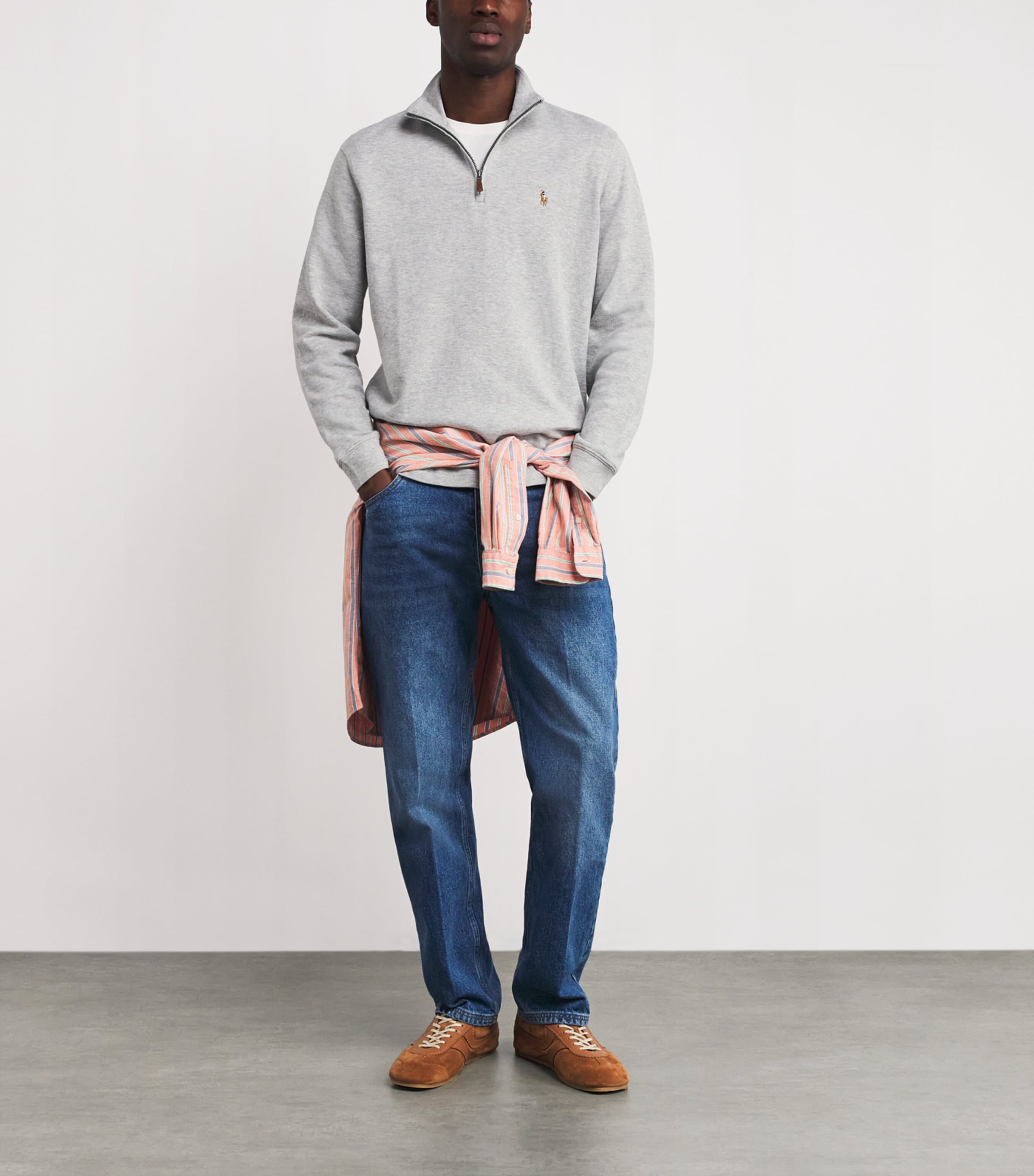 Cotton Logo Quarter-Zip Sweater GREY HEATHER Image 2