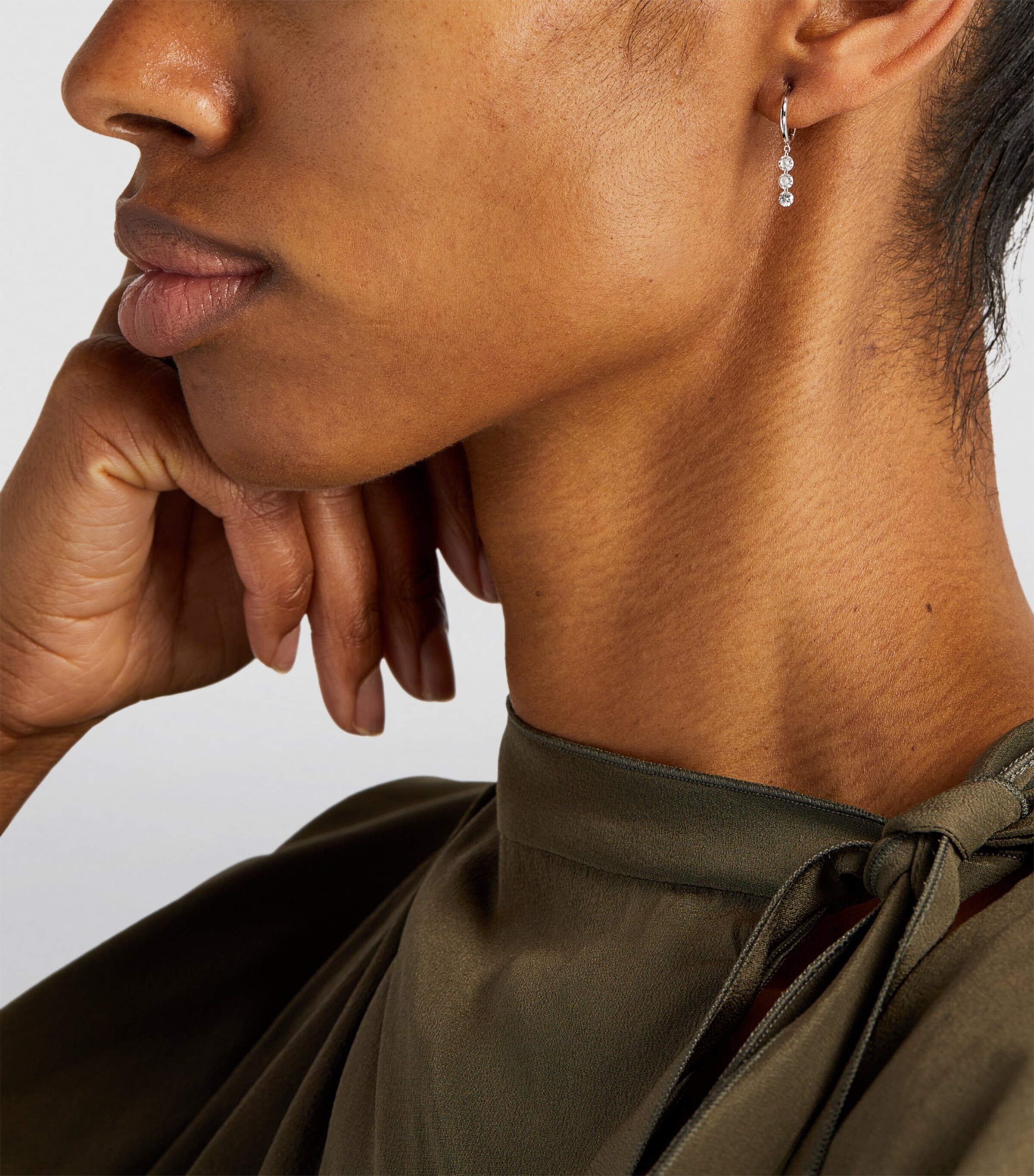 White Gold and Diamond 3-Stone Single Hoop Earring WHITE GOLD Image 4