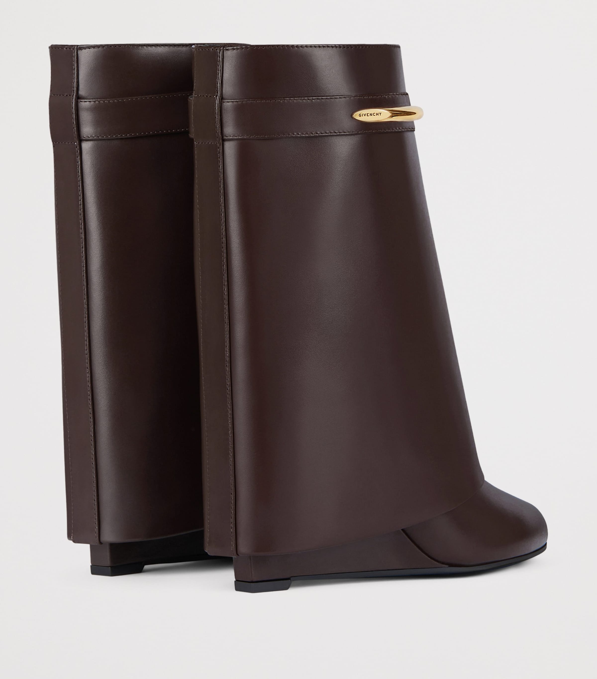 Leather Shark Ankle Boots 95 EBONY BROWN Image 4