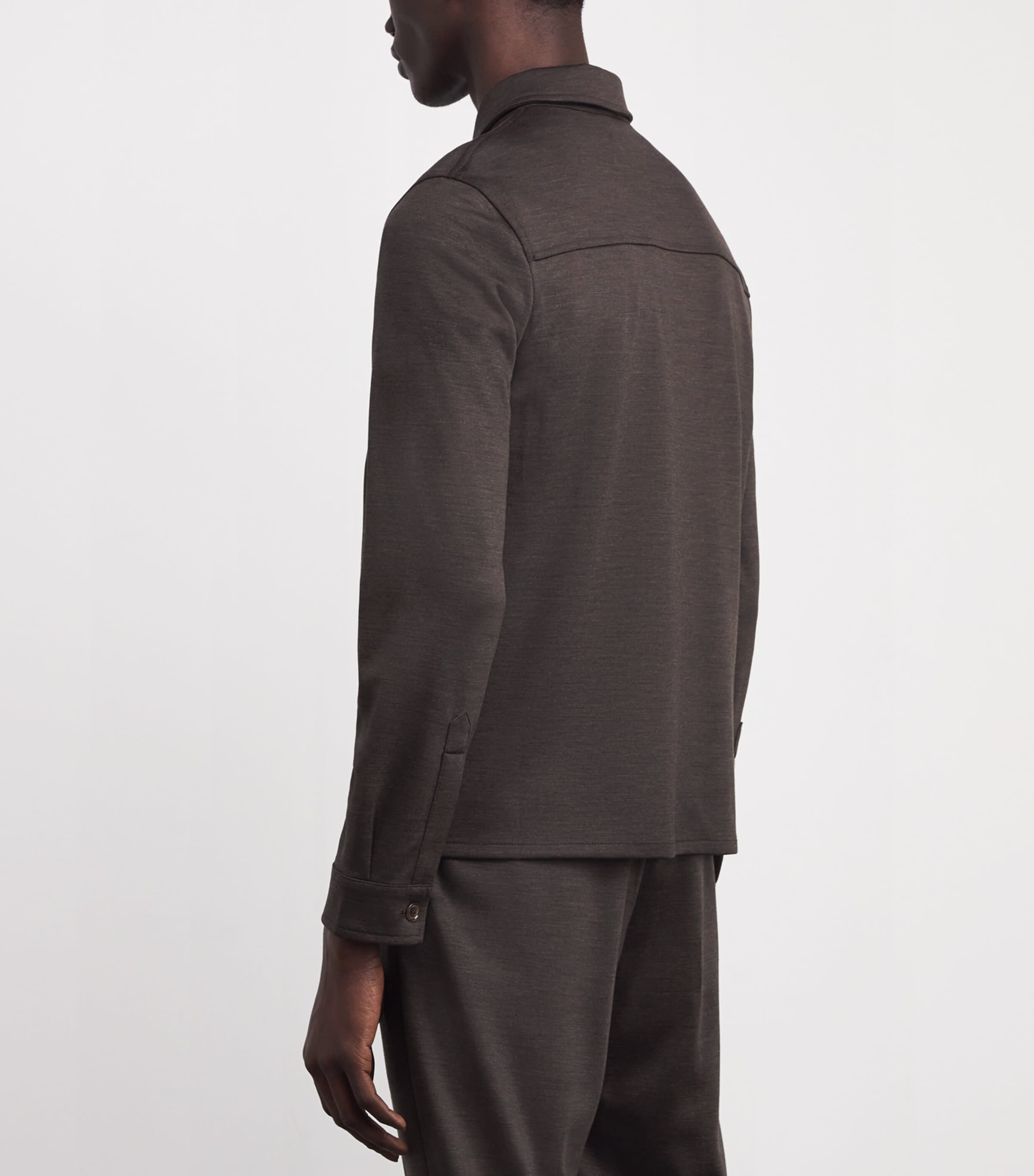 Marco Pescarolo Mens Wool-Cashmere-Blend Zip-Up Overshirt Brown Image 4