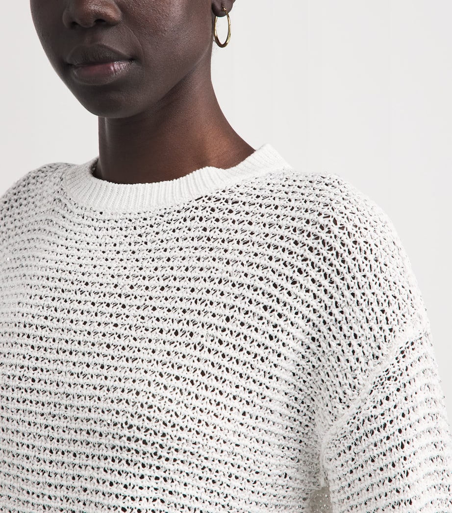 Fabiana Filippi Womens Crochet Sequin Sweater Bianco Seta Image 3