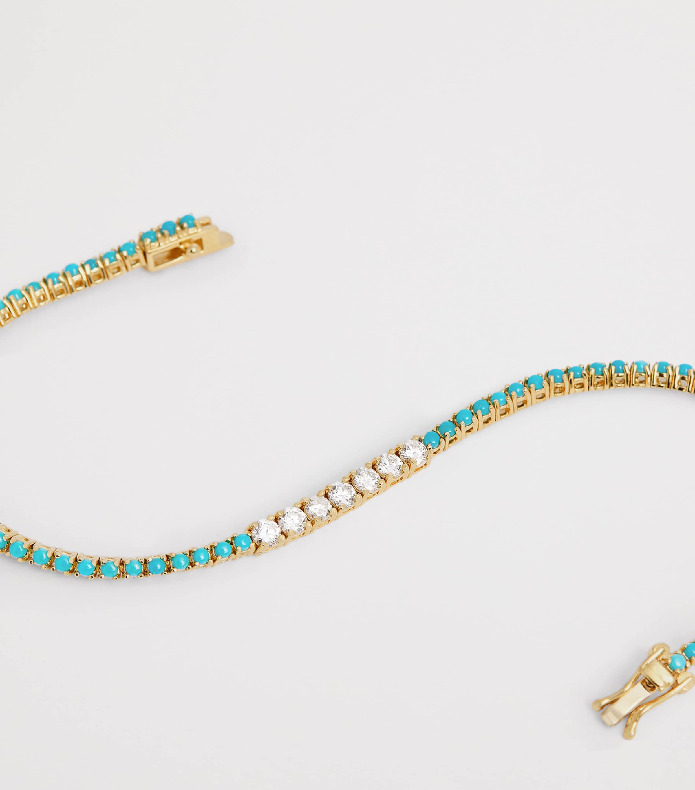 Yellow Gold, Diamond and Turquoise Four-Prong Tennis Bracelet YELLOW GOLD Image 3