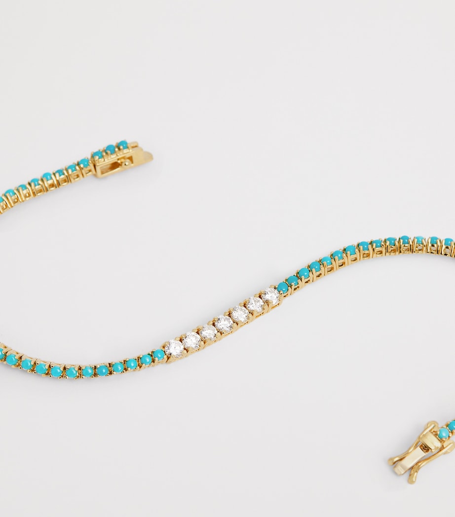 Yellow Gold, Diamond and Turquoise Four-Prong Tennis Bracelet YELLOW GOLD Image 3