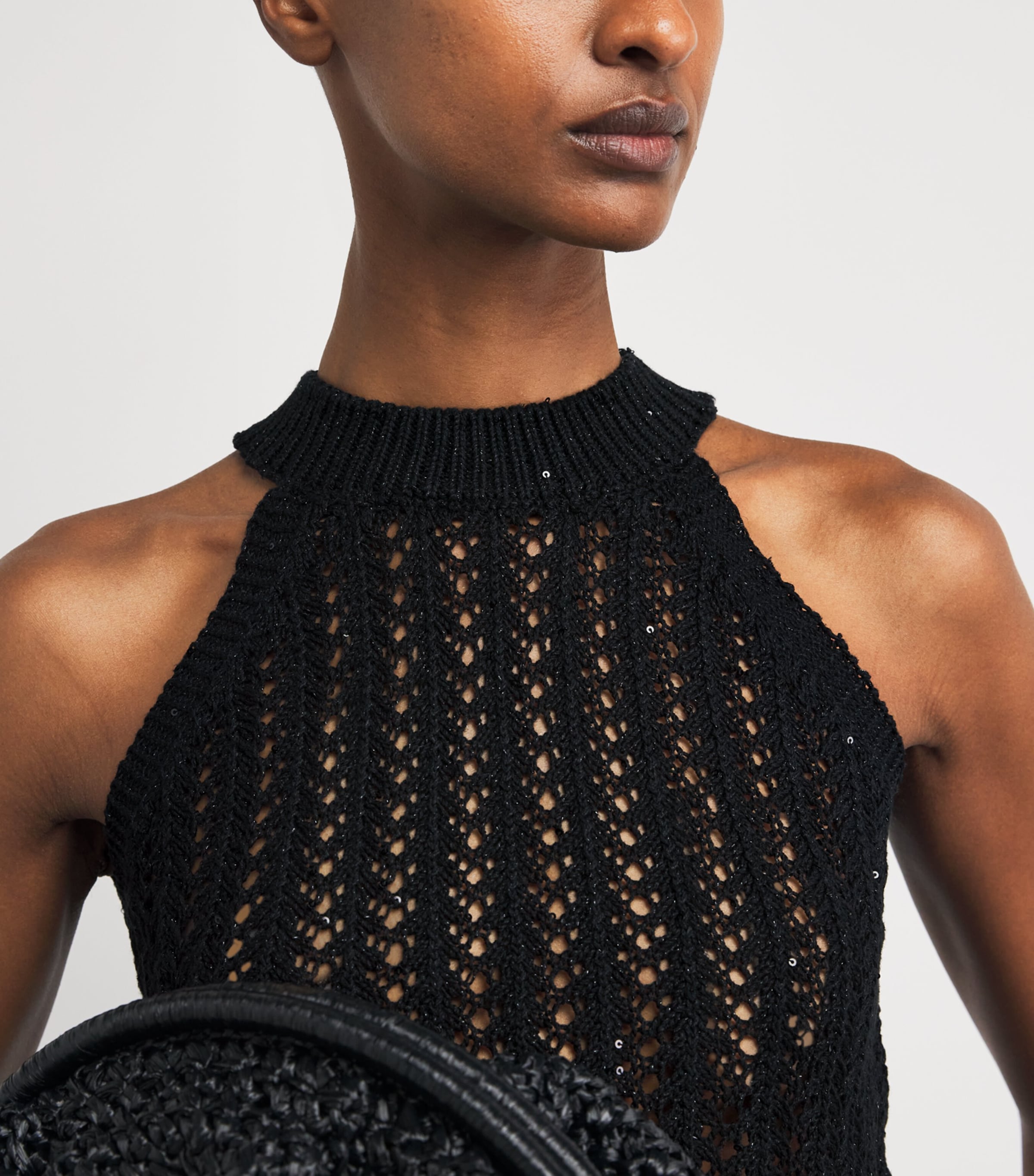 Eleventy Womens Cotton-Linen Sequin Sleeveless Sweater Nero Image 3