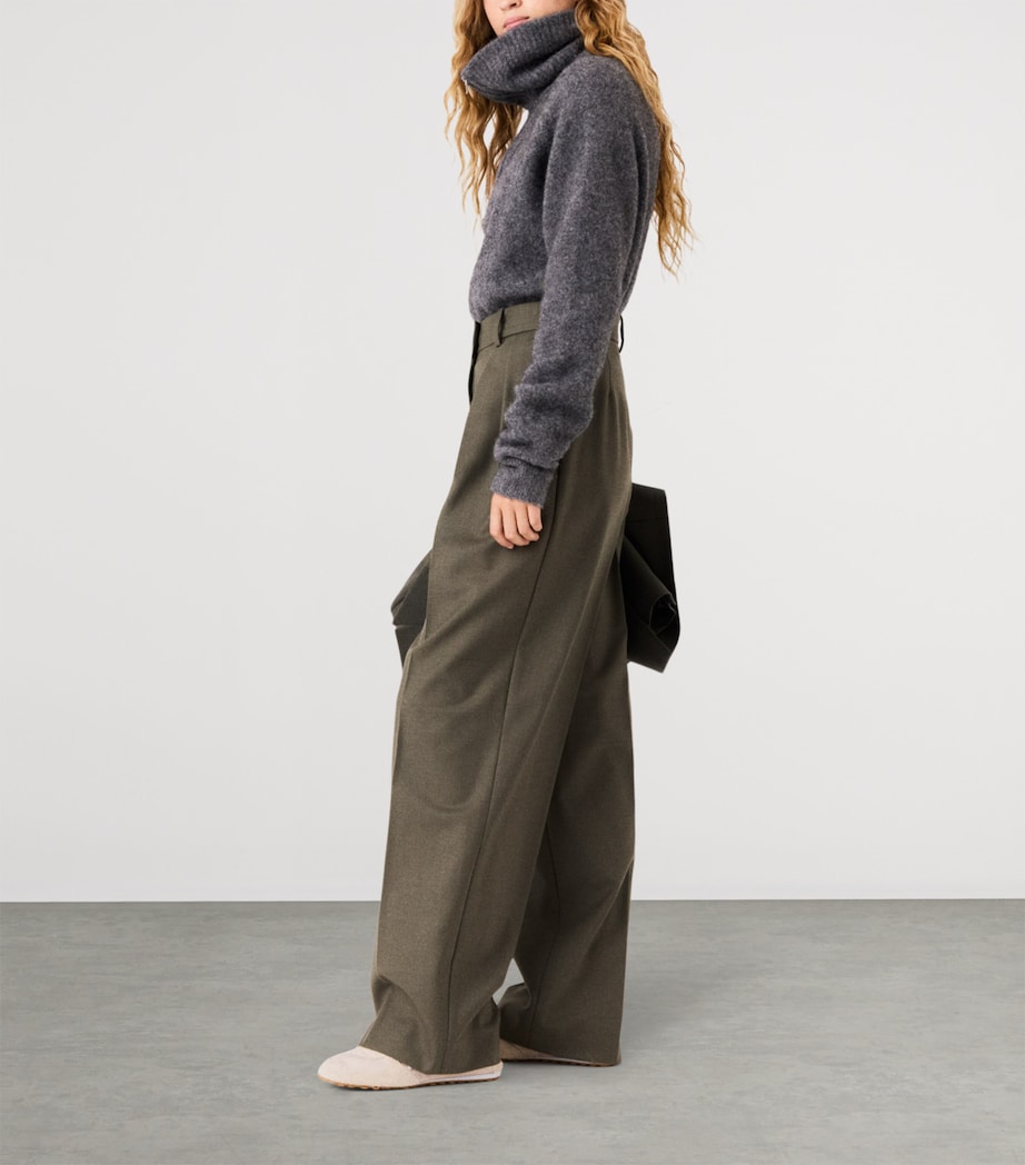 Maje Womens Wool-Blend Pleated Trousers Khaki Image 3