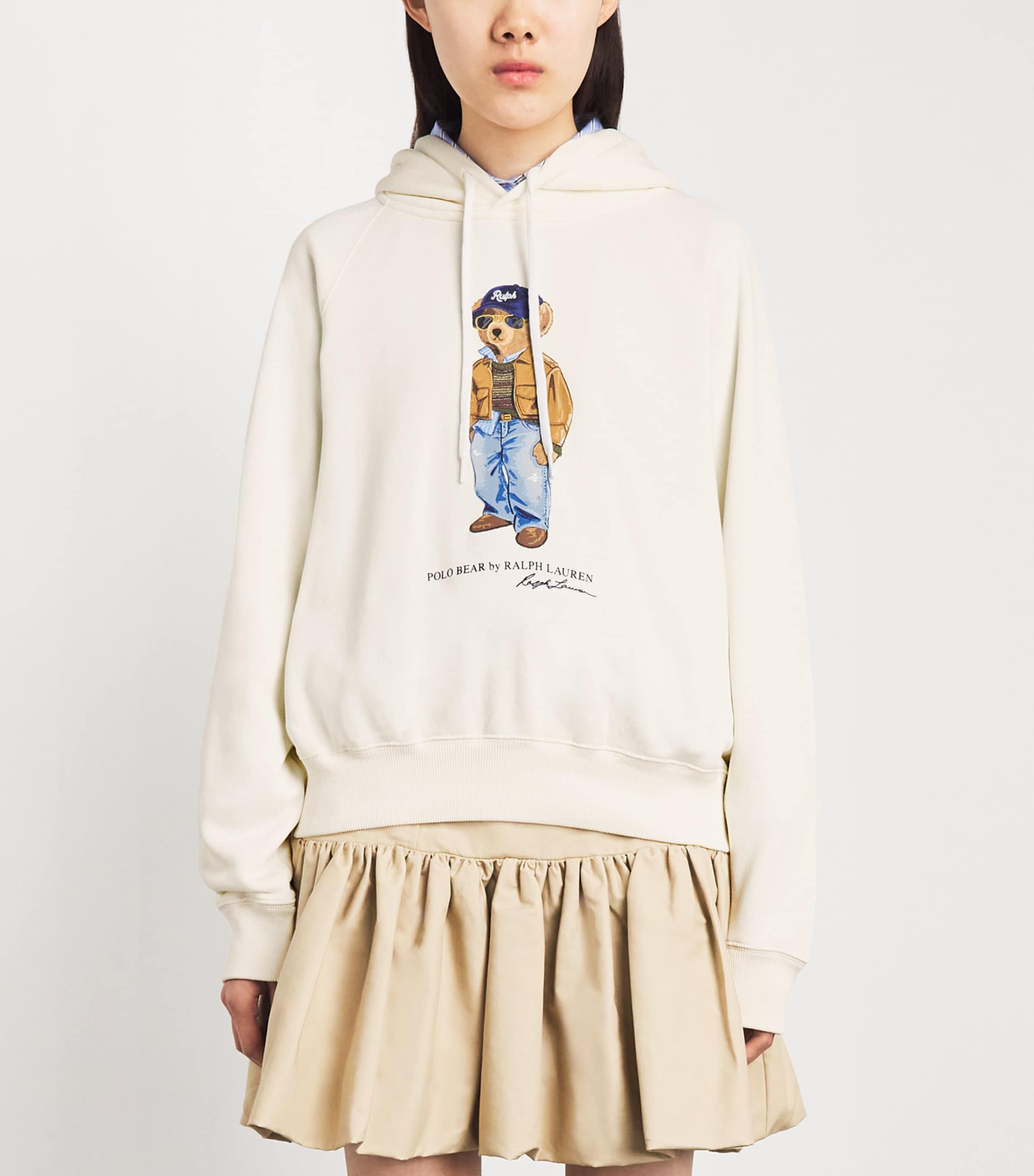 Polo Ralph Lauren Womens Cotton-Blend Polo Bear Hoodie Warm White Image 4