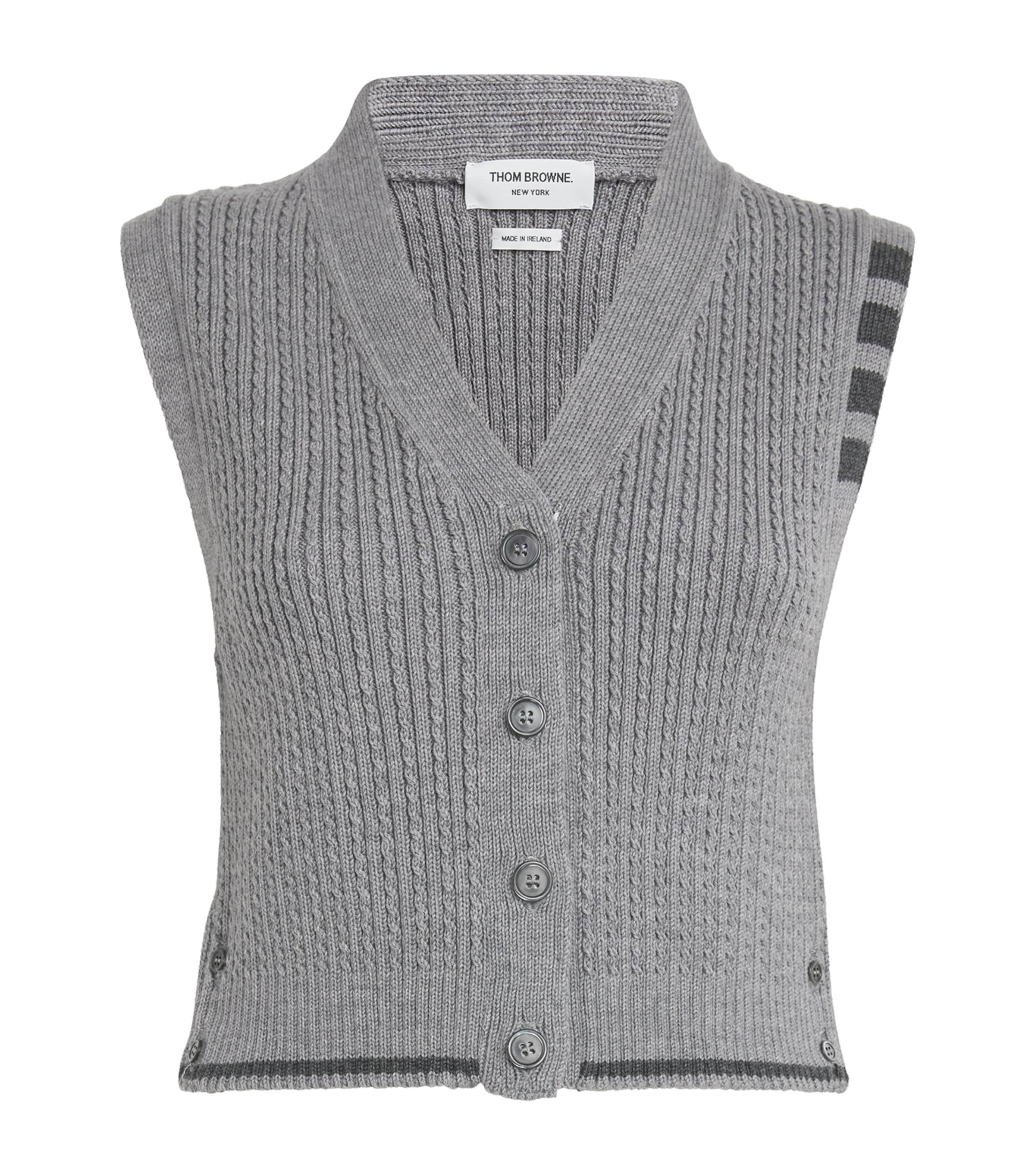 Thom Browne Virgin Wool Cable-knit Sweater Vest In Grey