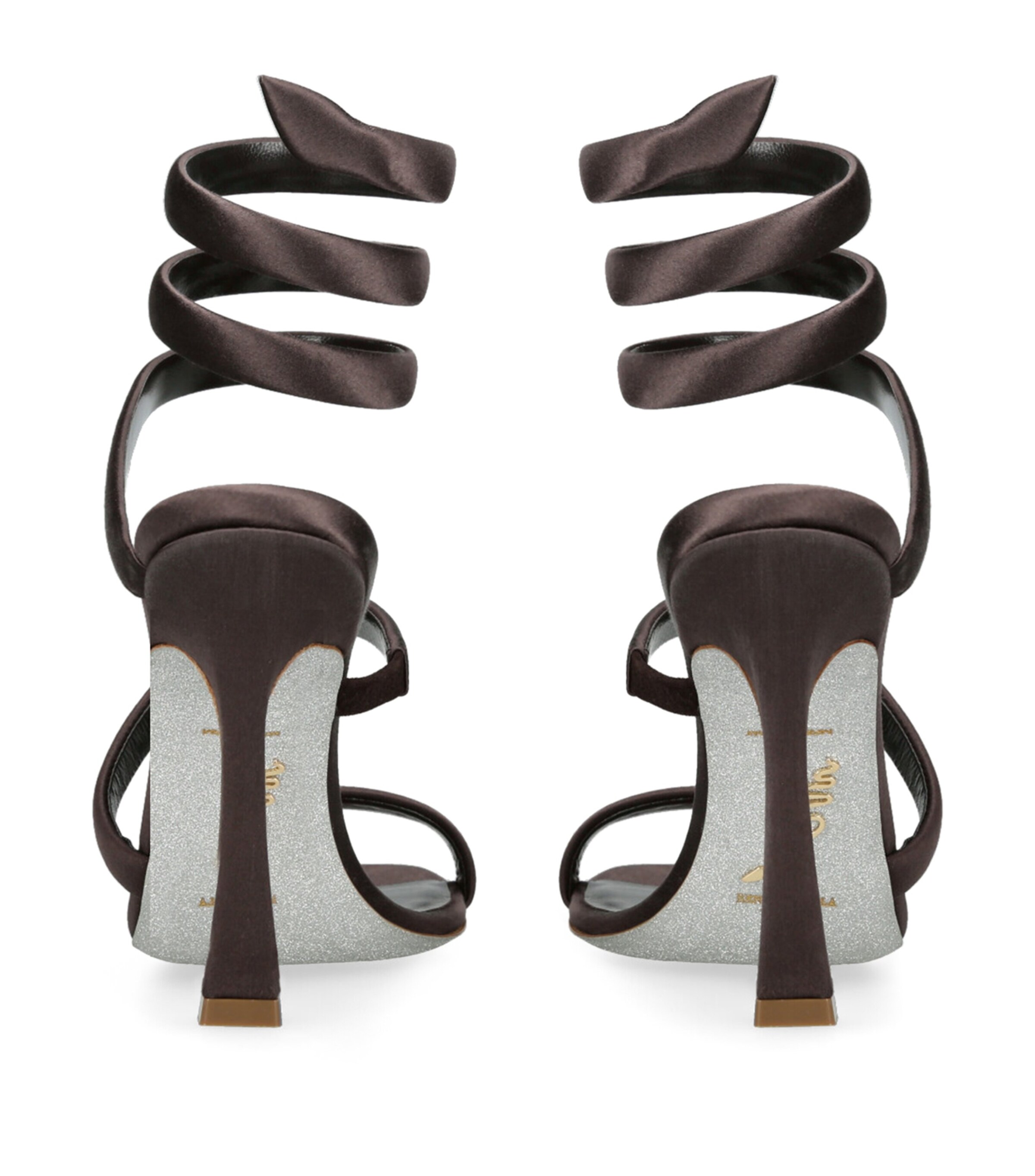 René Caovilla Satin Cleo Heeled Sandals 105 Dark Brown Image 2