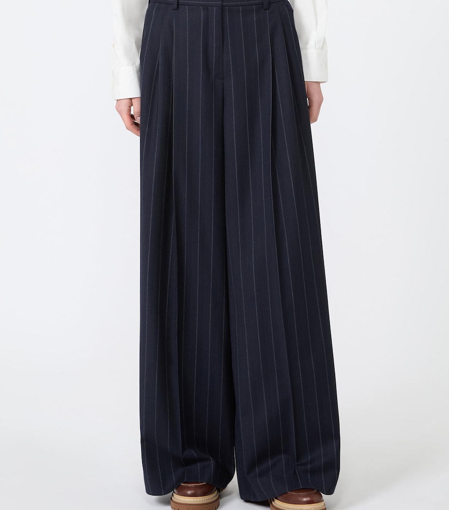Weekend Max Mara Womens Stretch-Virgin Wool Pinstripe Wide-Leg Trousers Navy Image 3