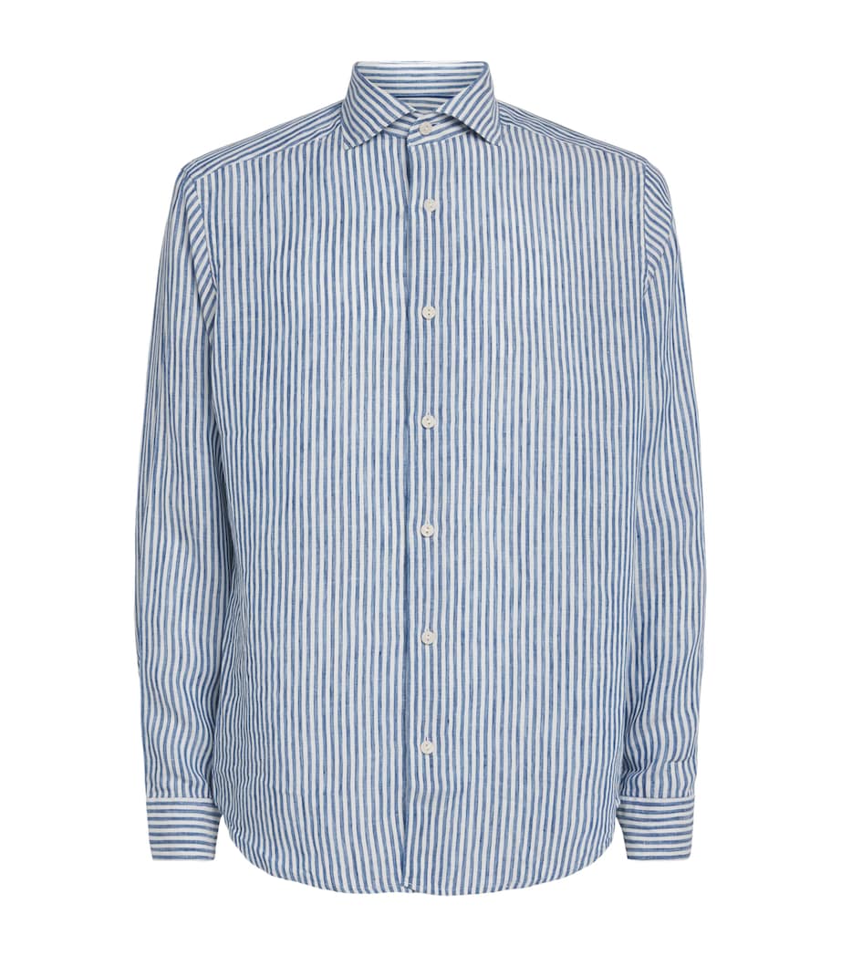 Eton Mens Linen Stripe Shirt Dark Blue Image 1