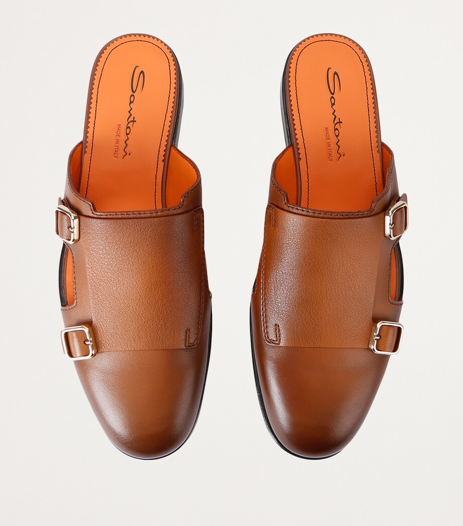 Santoni Leather Monk Slippers Mid Brown Image 4