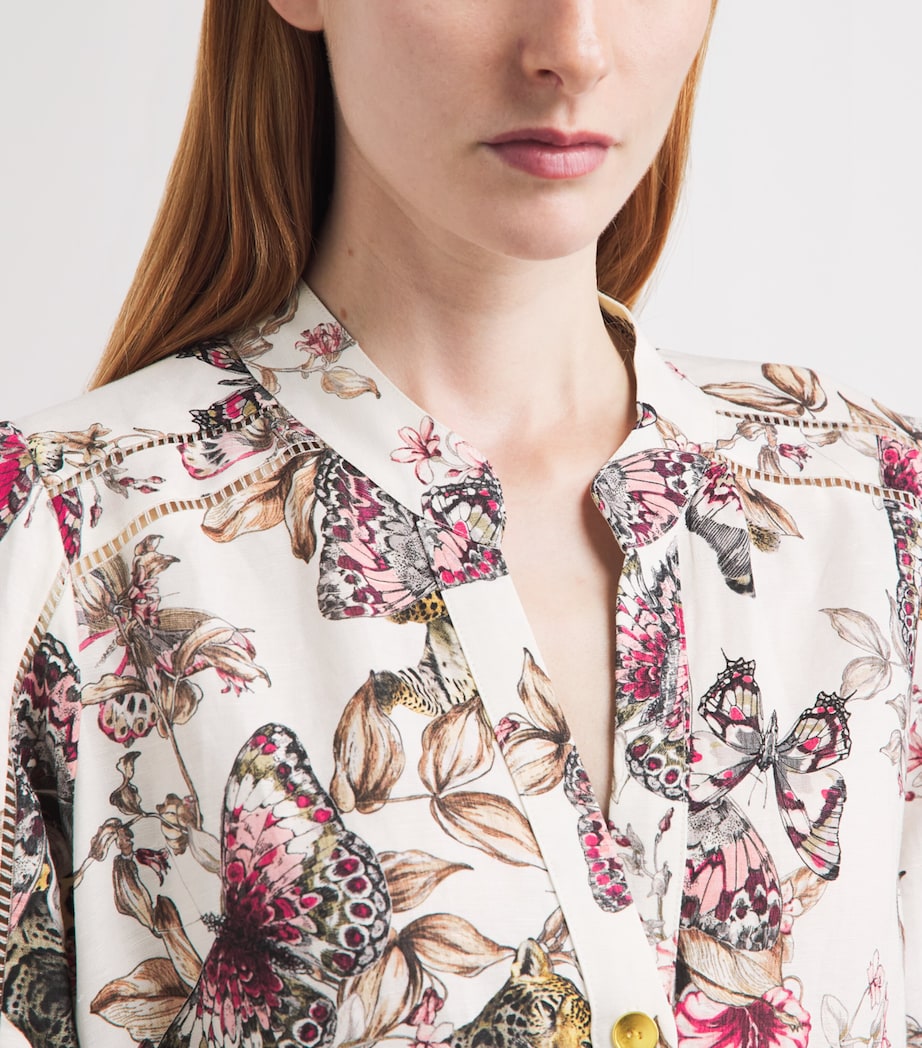 L'Agence Womens Linen-Blend Printed Kiersten Mini Dress Wht Mlti Lrg Btrfly Image 5
