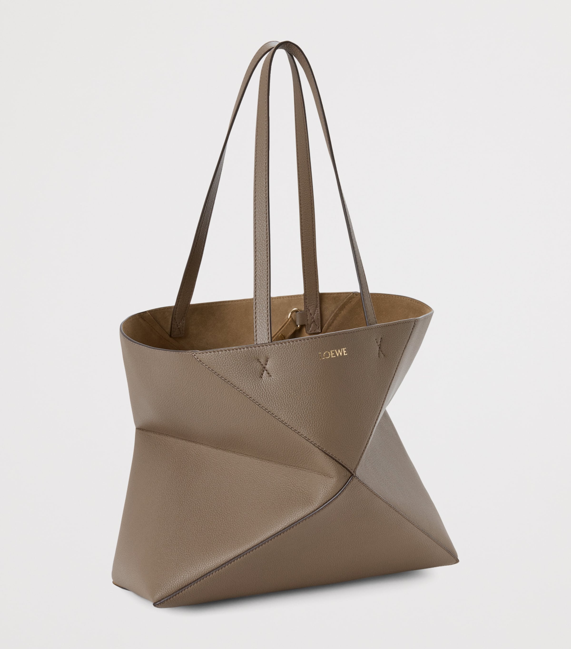 Medium Leather Puzzle Fold Tote Bag TAUPE Image 2