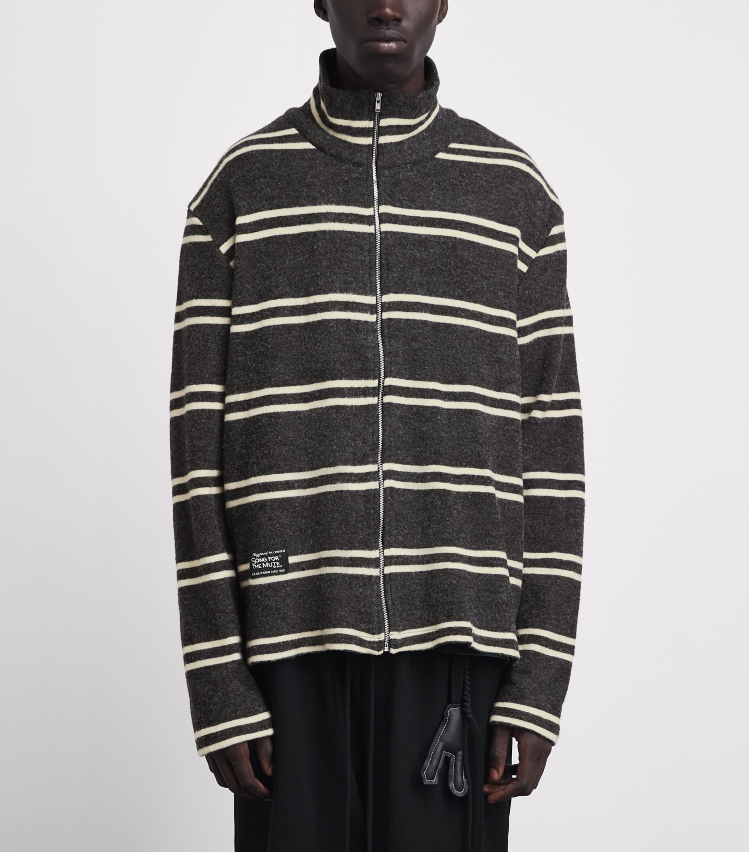 Song For The Mute Mens Funnel-Neck Zip-Up Cardigan Charcoal Image 4