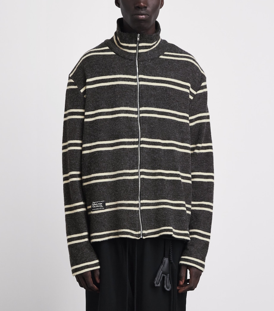 Song For The Mute Mens Funnel-Neck Zip-Up Cardigan Charcoal Image 4