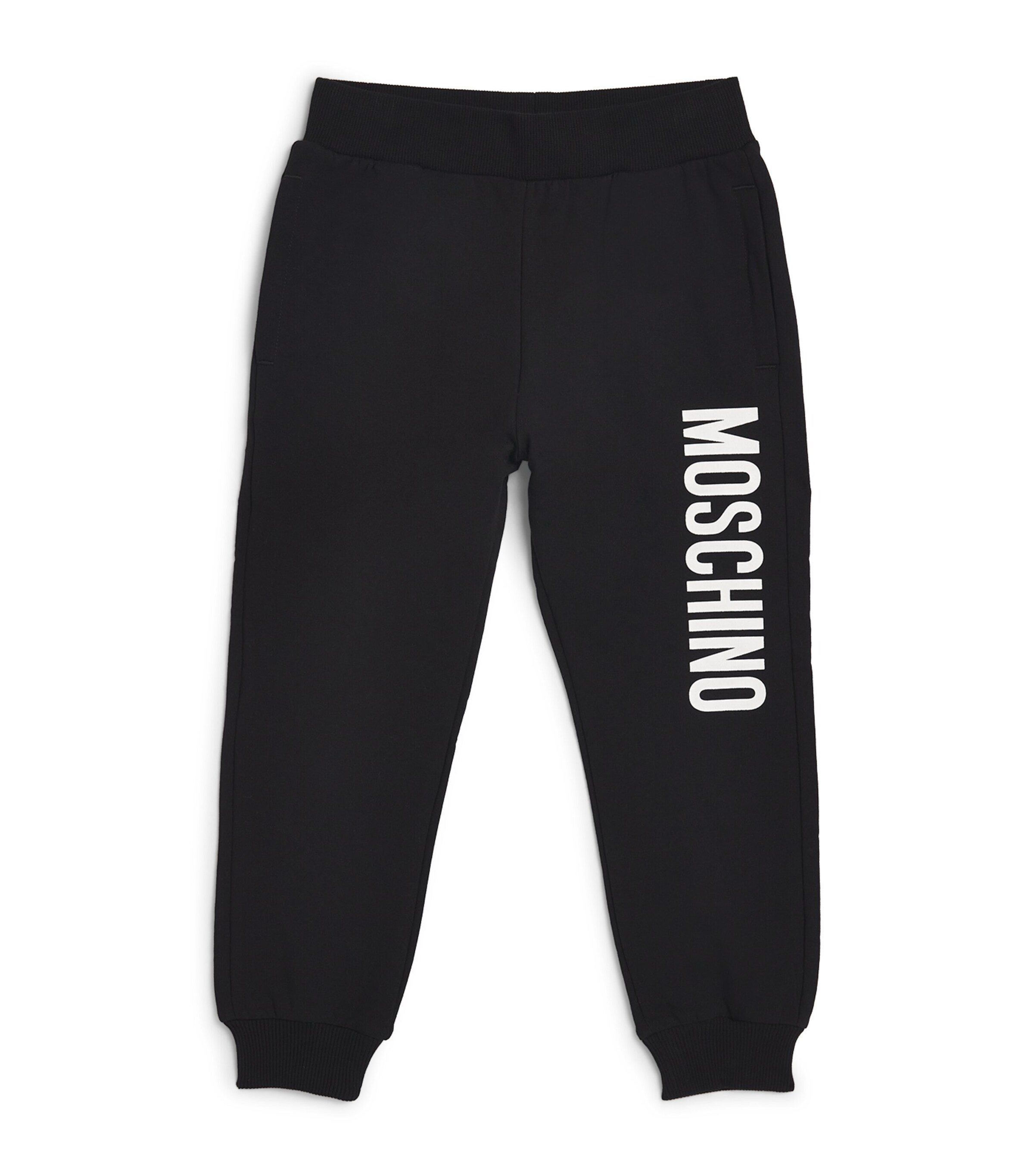 Moschino Black Track Pants And Contrasting Maxi Logo In Stretch Cotton Boy In Black