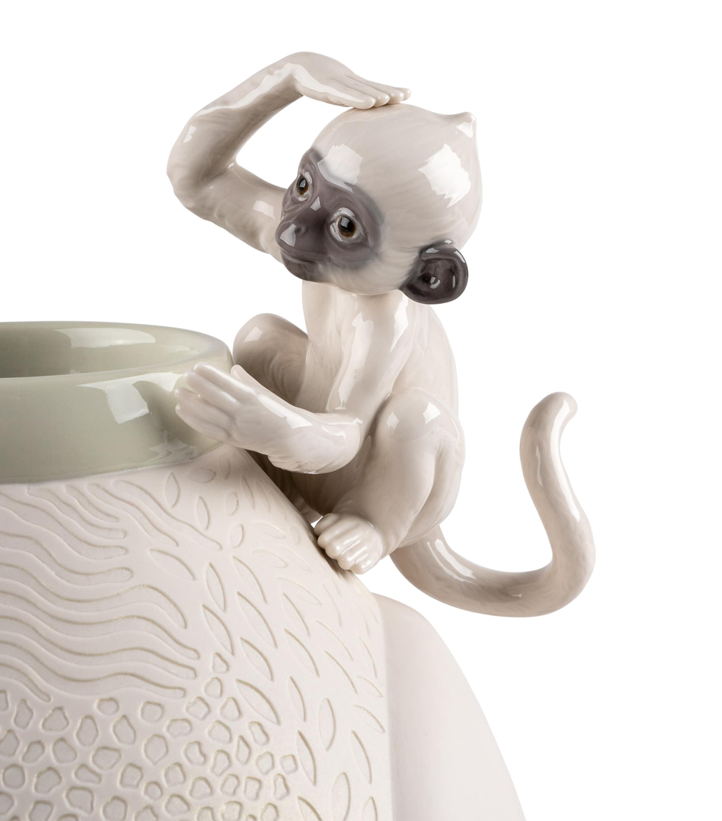 Lladró Porcelain Monkey Vase (42cm) White Image 4