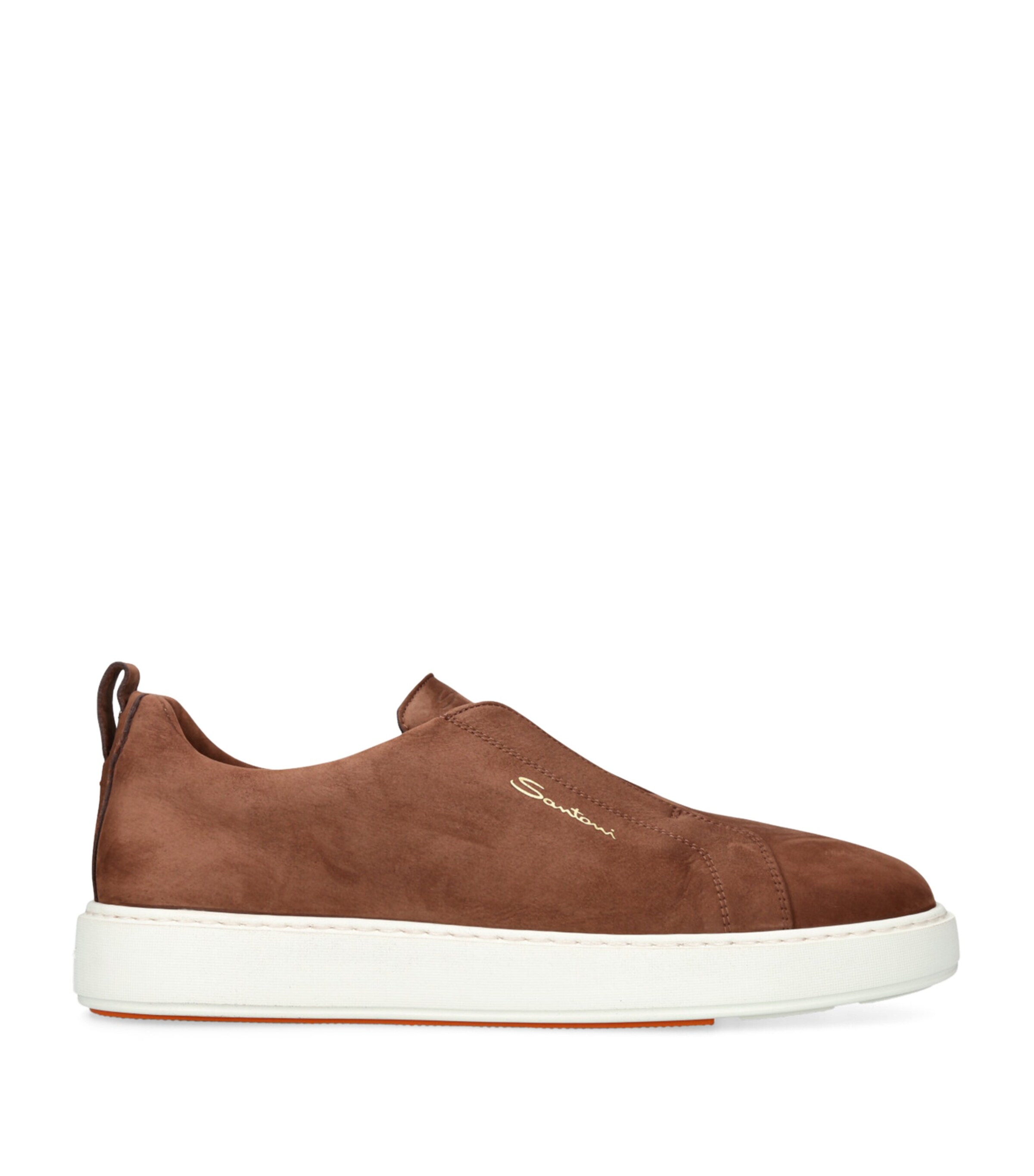 Santoni Mens Suede Slip-On Clean Icon Sneakers Dark Brown Image 1