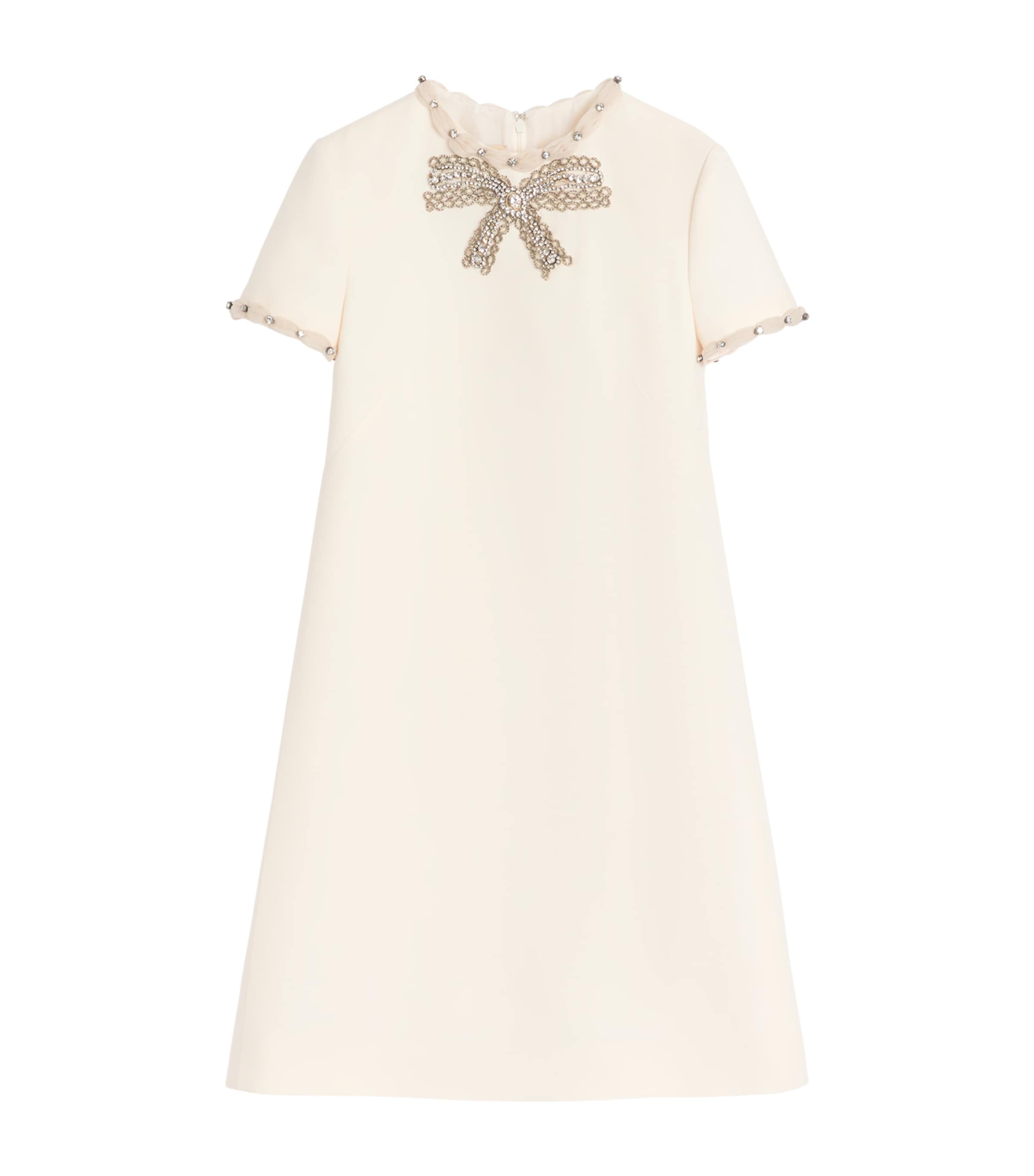 VALENTINO WOOL-SILK BOW-EMBELLISHED MINI DRESS