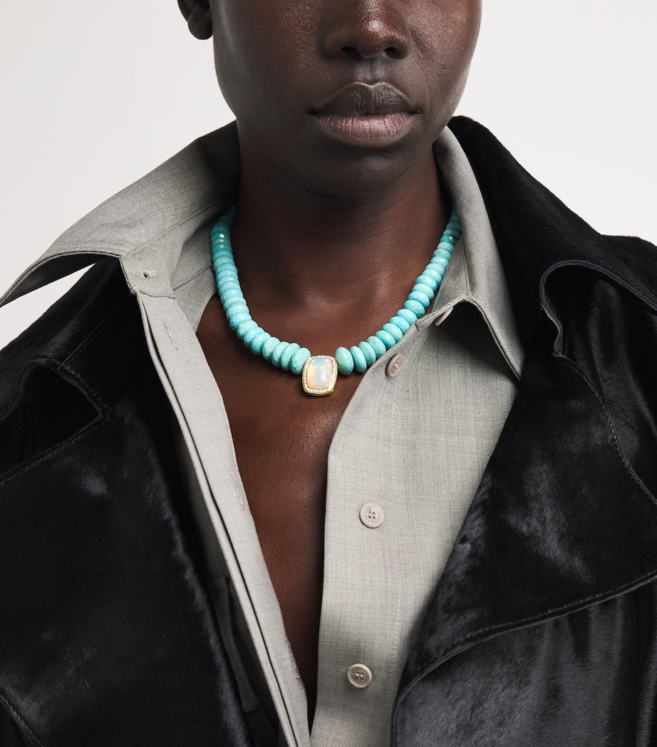 Yellow Gold, Diamond, Opal and Turquoise Beaded Necklace YELLOW GOLD Image 2