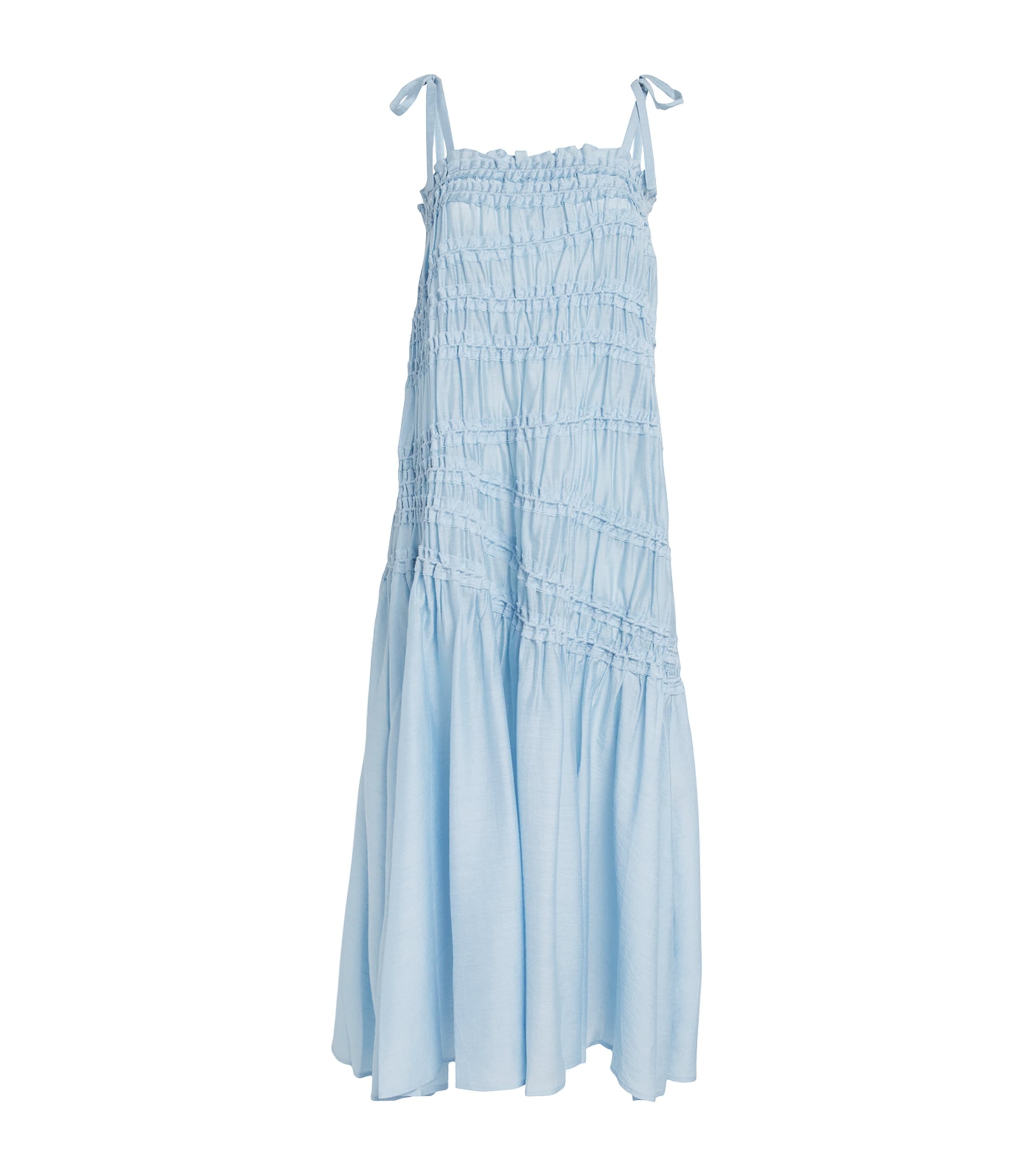 Shop Tory Burch Smocked Maxi Dress In Blue