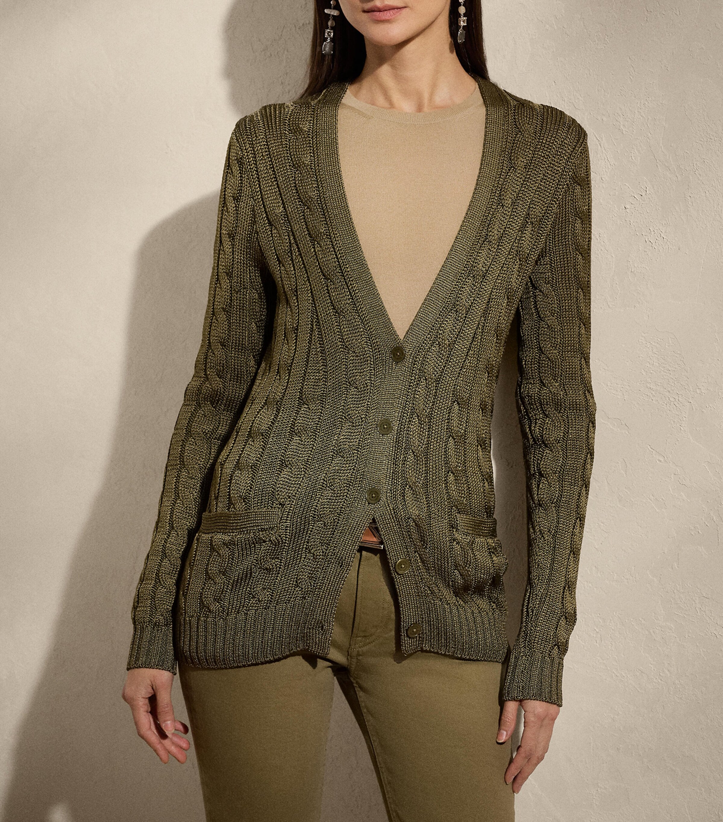 Silk Cable-Knit Cardigan MOSS Image 3