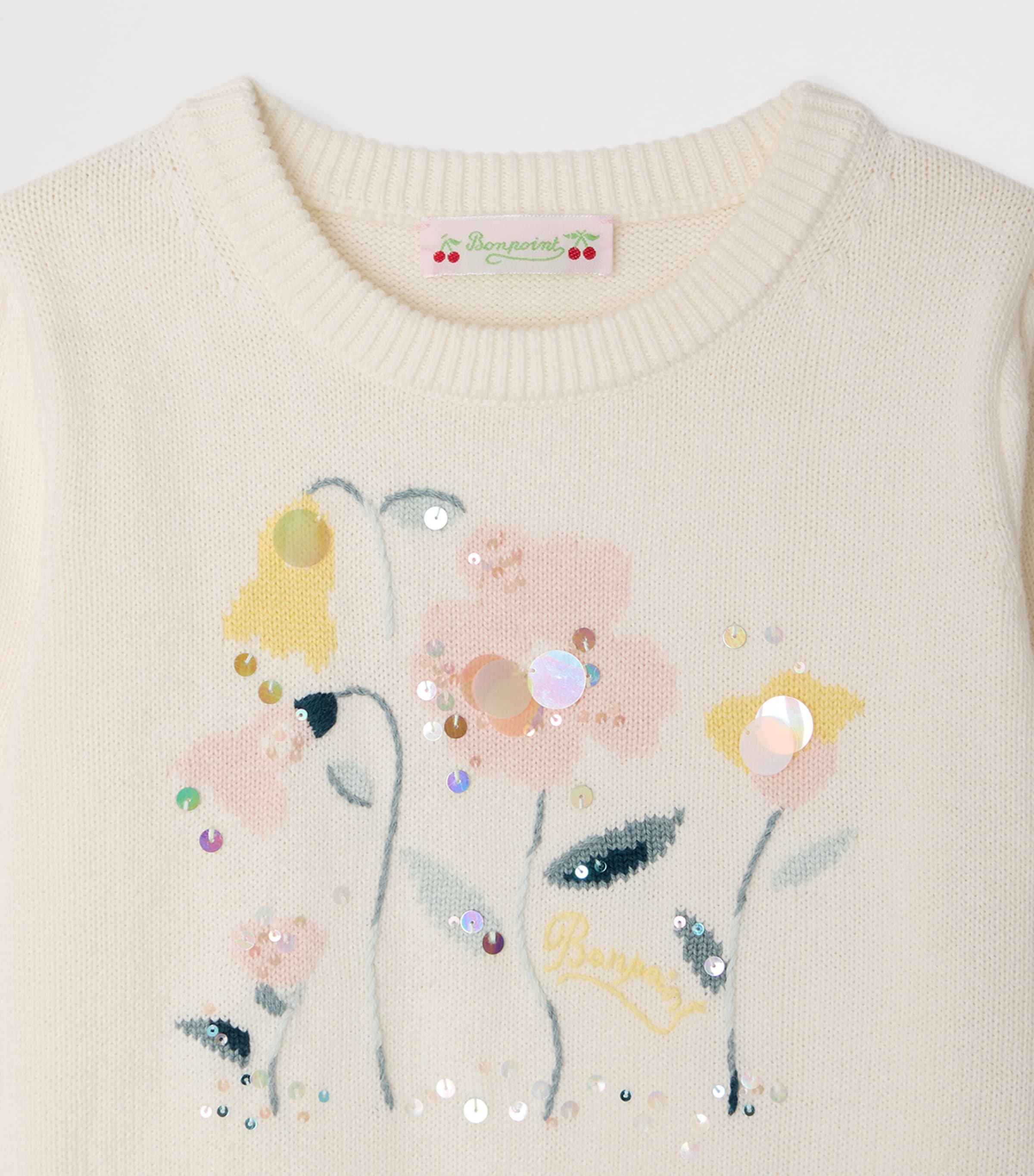 Bonpoint Cotton-Cashmere Embroidered Sweater (10-14 Years) Blanc Naturel Image 3
