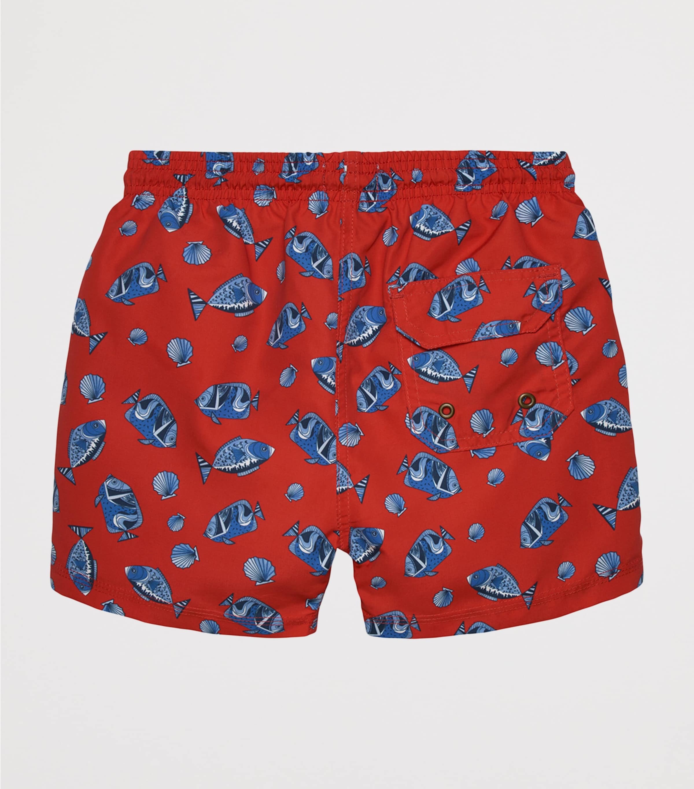 Trotters Fish Print Swim Shorts (24 Months - 5 Years) Red/fish Image 2