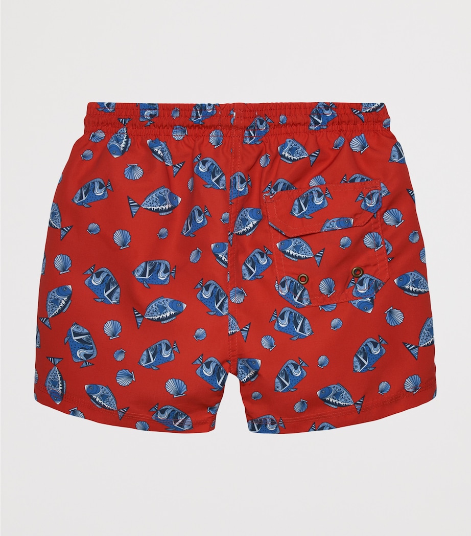 Trotters Fish Print Swim Shorts (24 Months - 5 Years) Red/fish Image 2